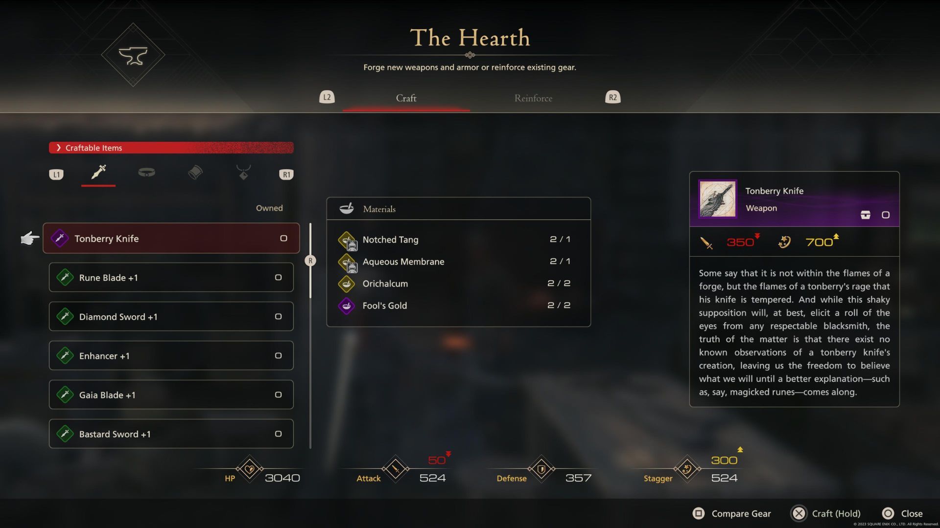 La forja del hogar en Haven en Mysidia, que revela una variedad de armas que se pueden crear en Final Fantasy 16.