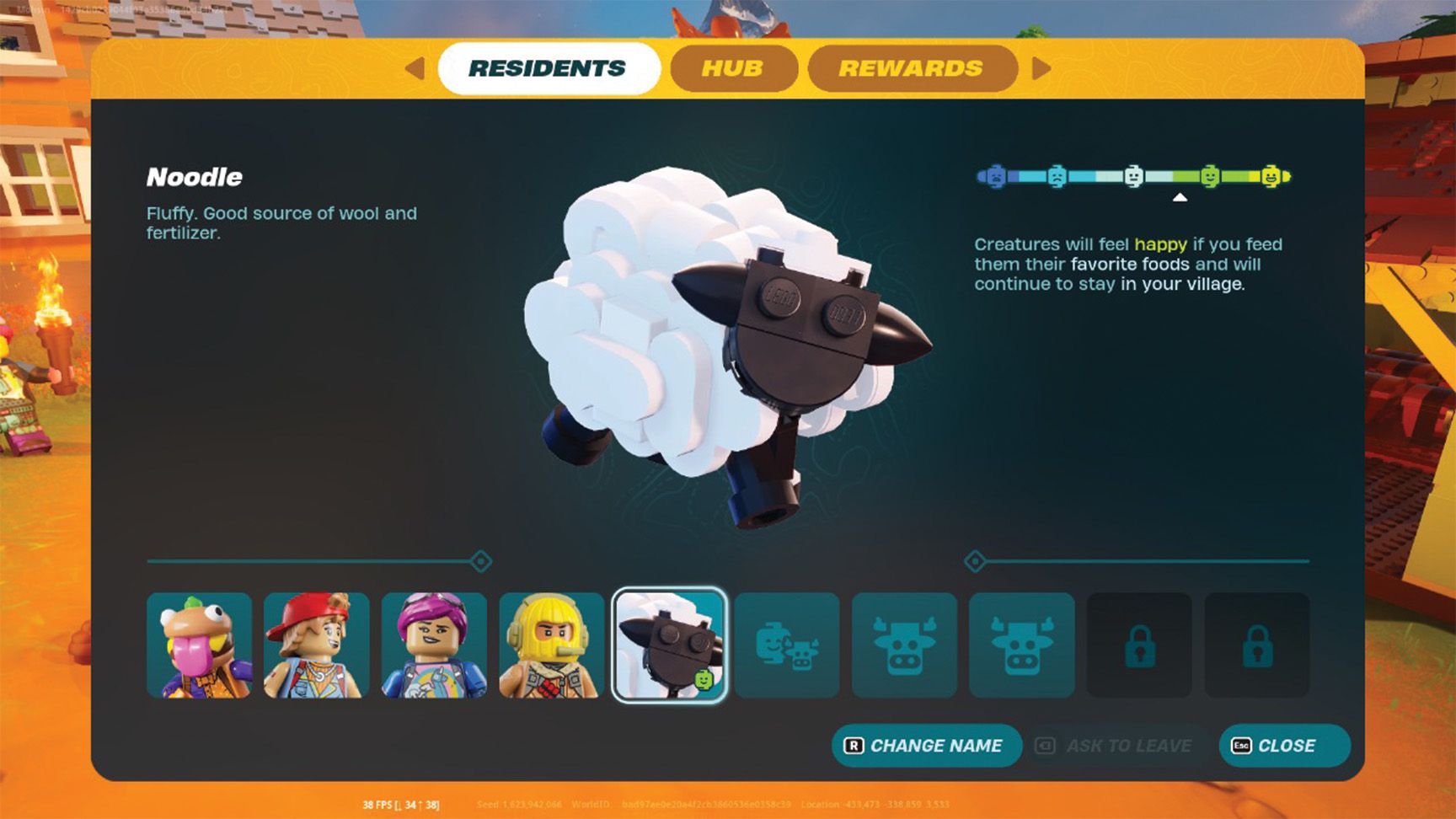 El medidor de humor de la oveja en Lego Fortnite