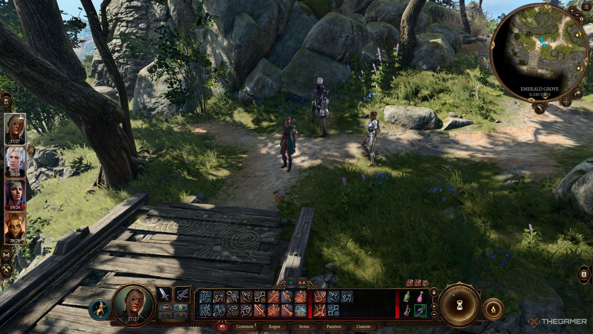 Tav y su grupo se acercan a Nadira desde detrás de los acantilados en Baldur's Gate 3.