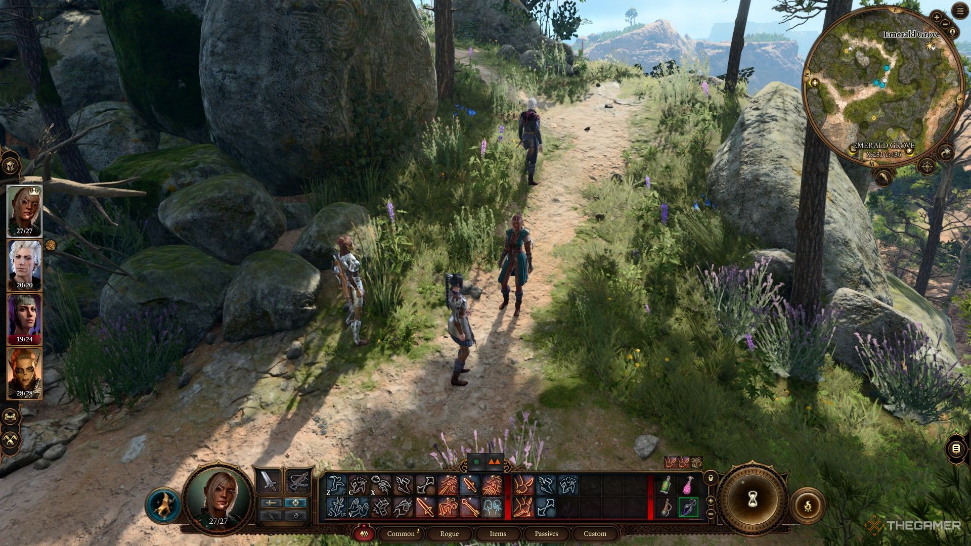 Tav y grupo suben la colina para encontrar a Nadira en Baldur's Gate 3.