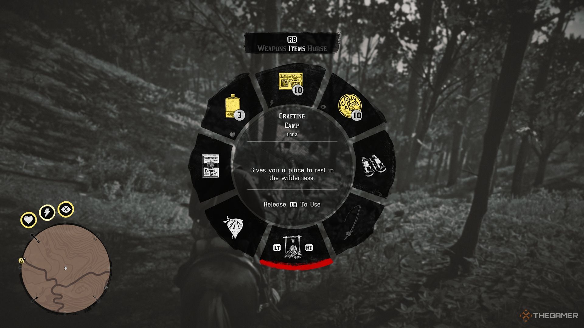 Campamento de Red Dead Redemption 2 en la rueda de elementos