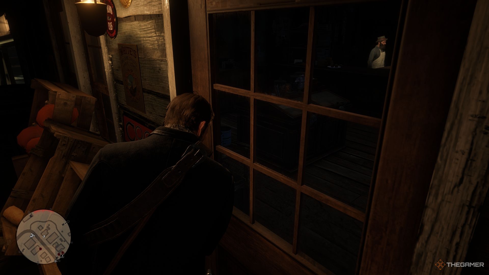 Red Dead Redemption 2 Arthur intenta abrir la puerta de la tienda general