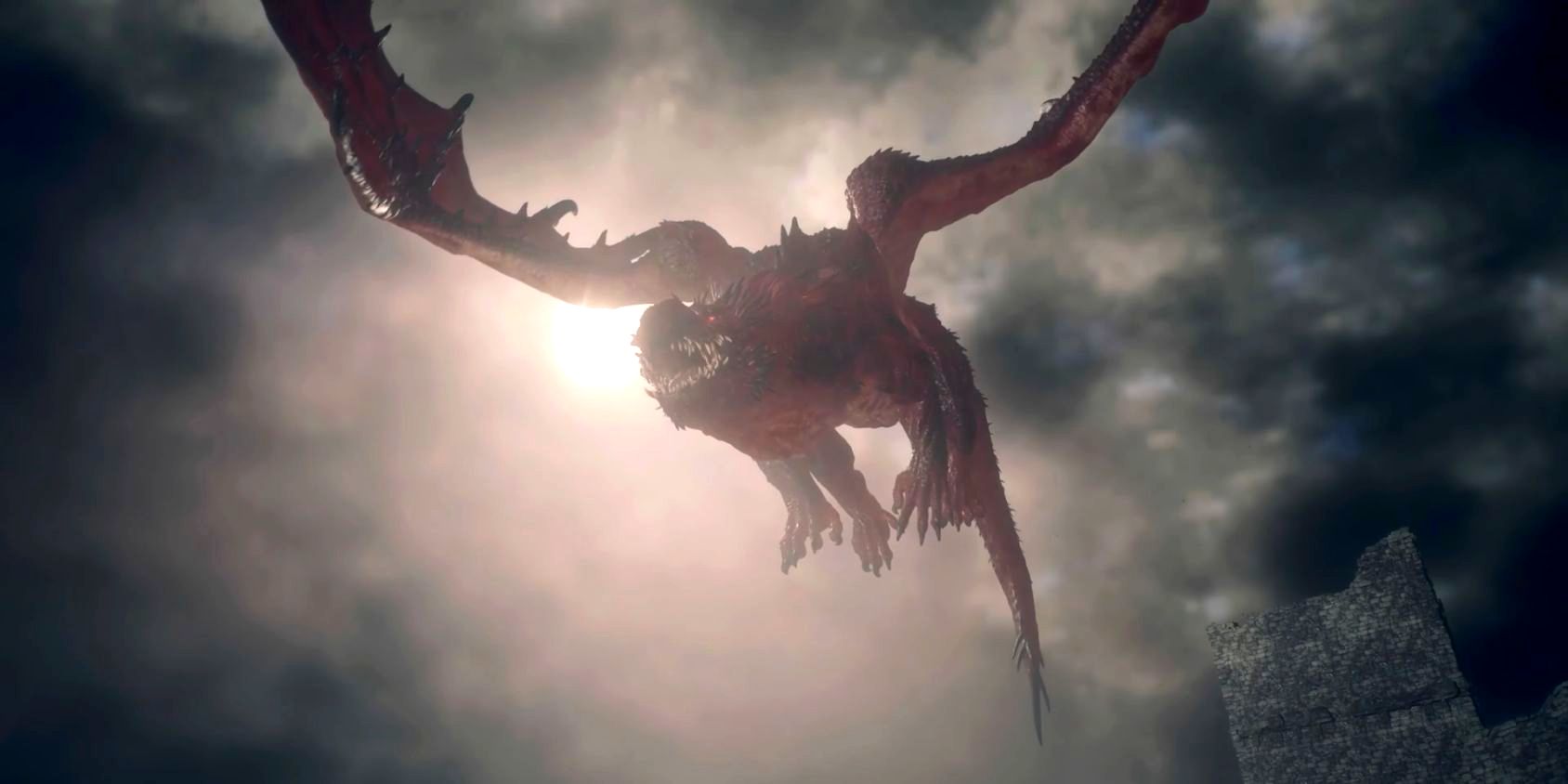El Dragón Rojo volando en el aire de Dragon's Dogma 2
