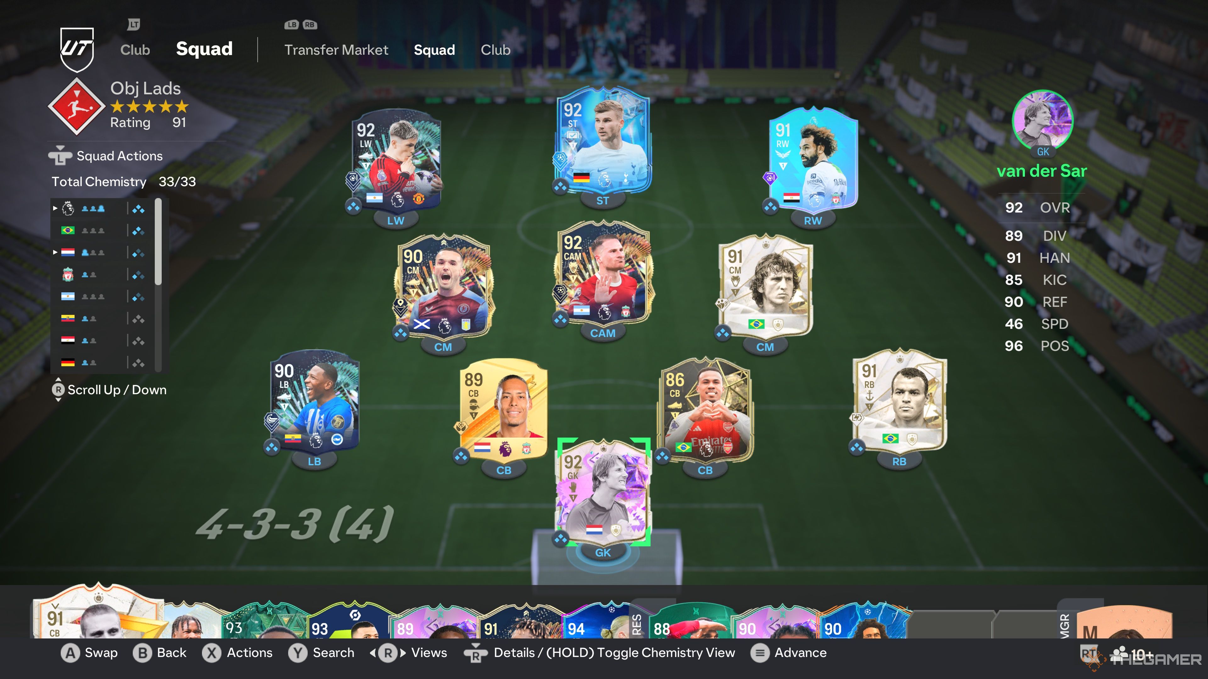 Un ejemplo de equipo para completar el Desafío Douglas Luiz en EA Sports FC 24.