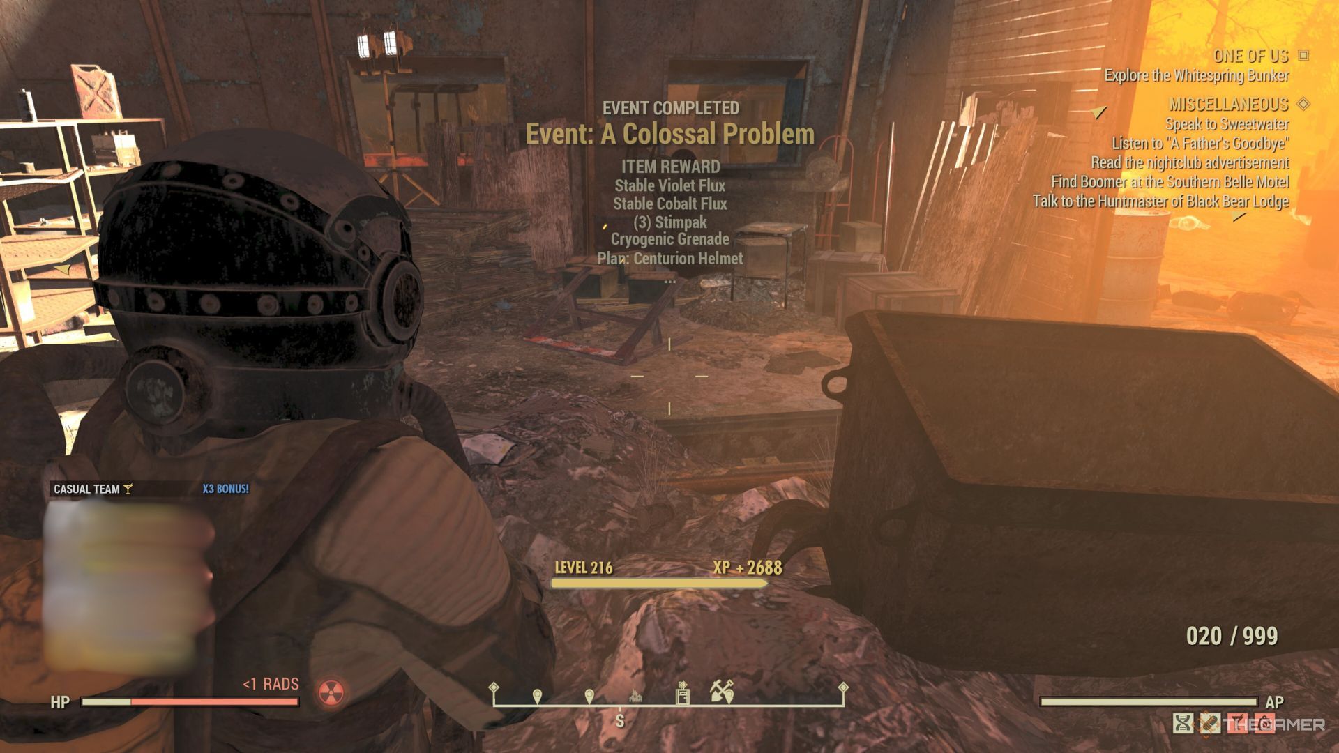 Flujo de cobalto puro como recompensa de Un problema colosal en Fallout 76.