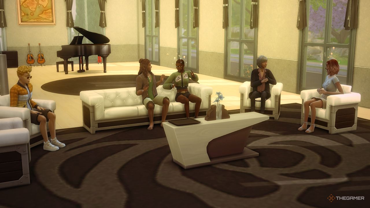Los concursantes de Los Sims 4 Gran Hermano Desafío se reúnen en la sala de estar