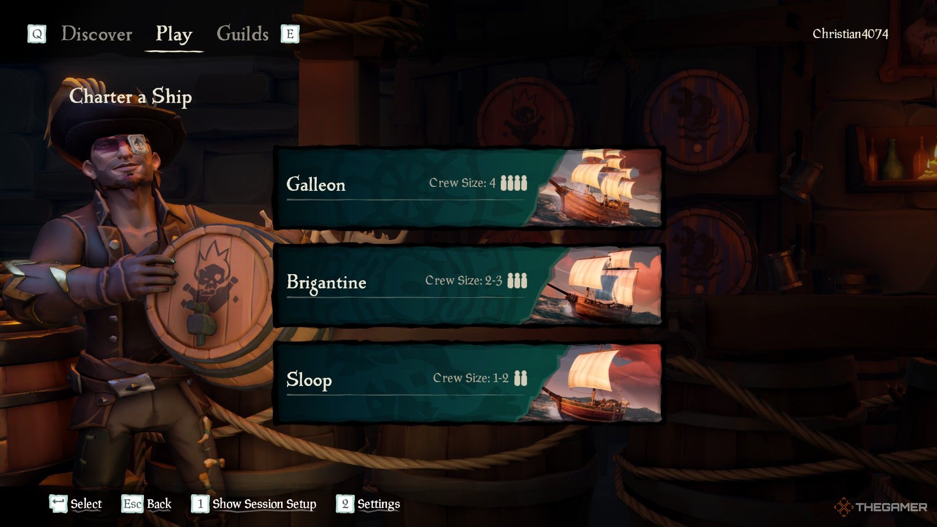 Una captura de pantalla de Sea of ​​Thieves que muestra el menú 