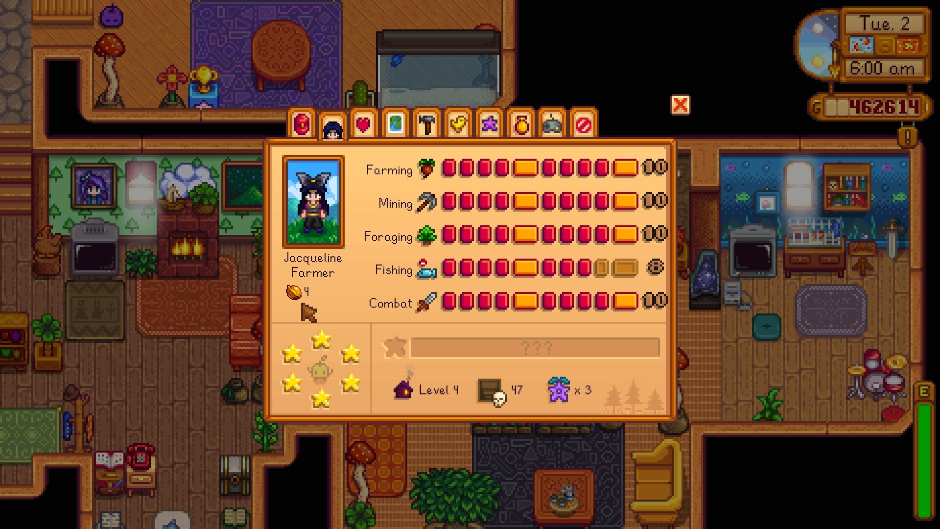Nueces doradas de Stardew Valley apuntadas en el inventario del jugador