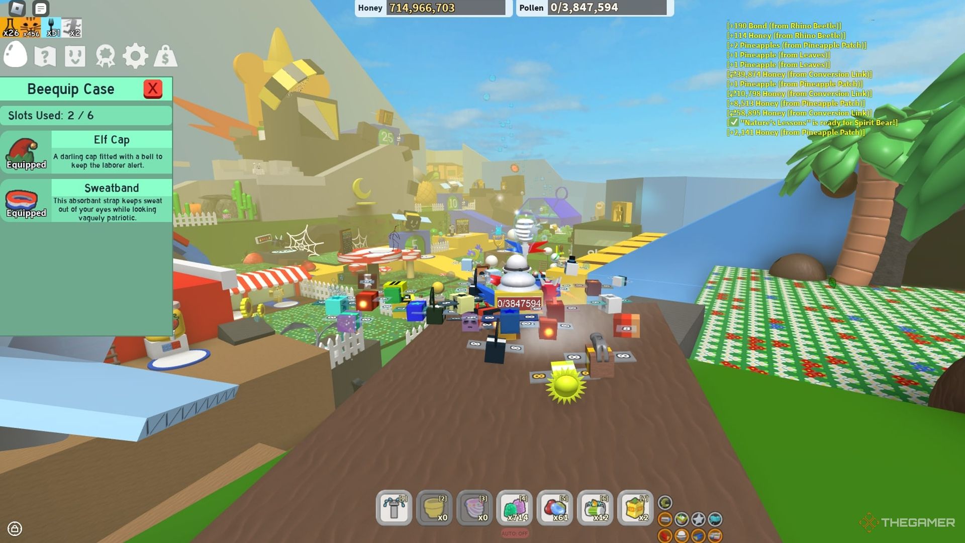 El menú abierto de Beequip Case en Bee Swarm Simulator en Roblox.