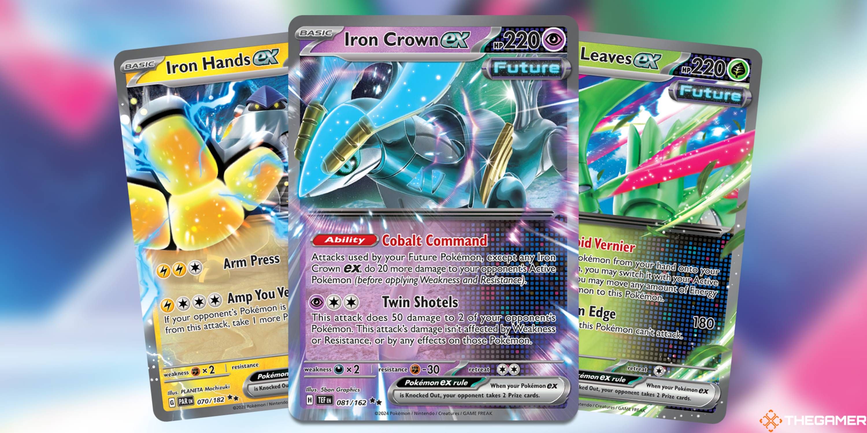 Imágenes de Iron Crown ex, Iron Leaves ex y Iron Hands ex Pokémon TCG