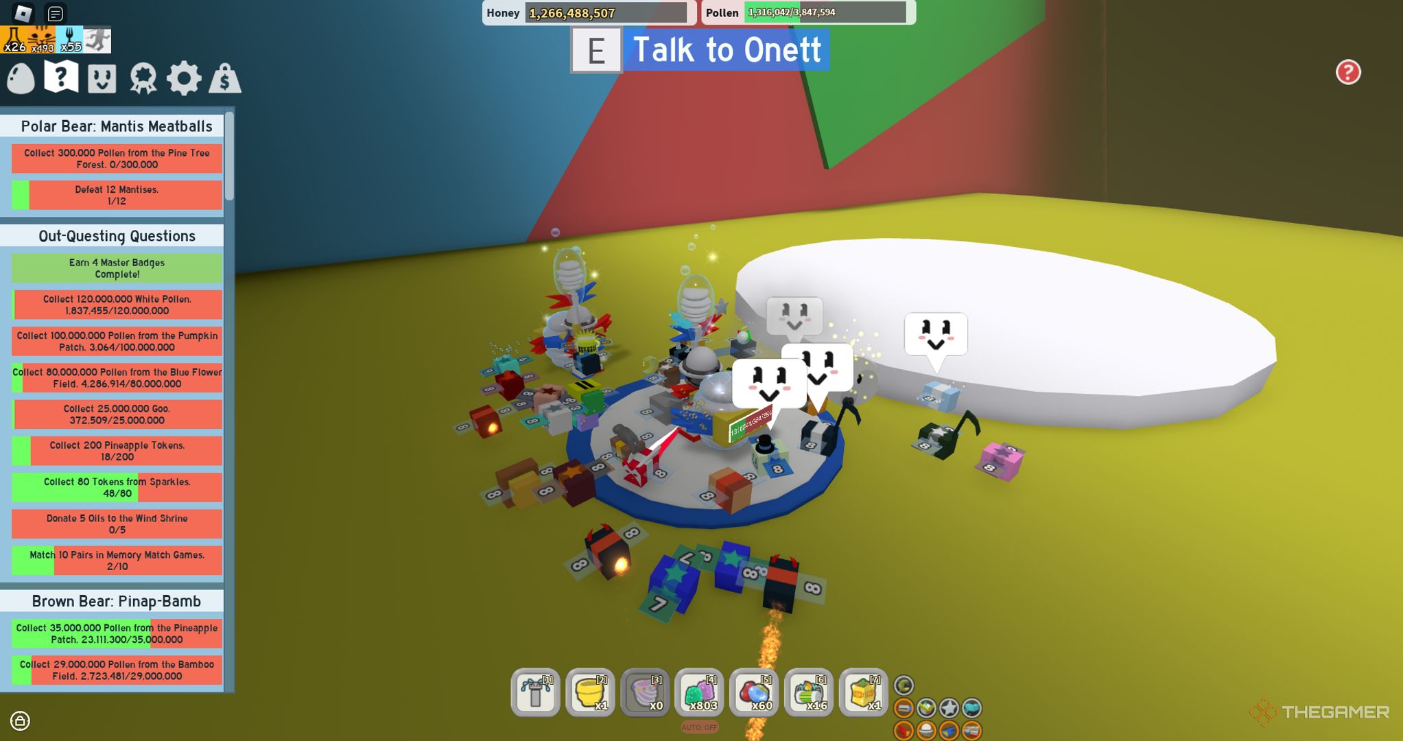 Frente a Onett en Bee Swarm Simulator en Roblox.