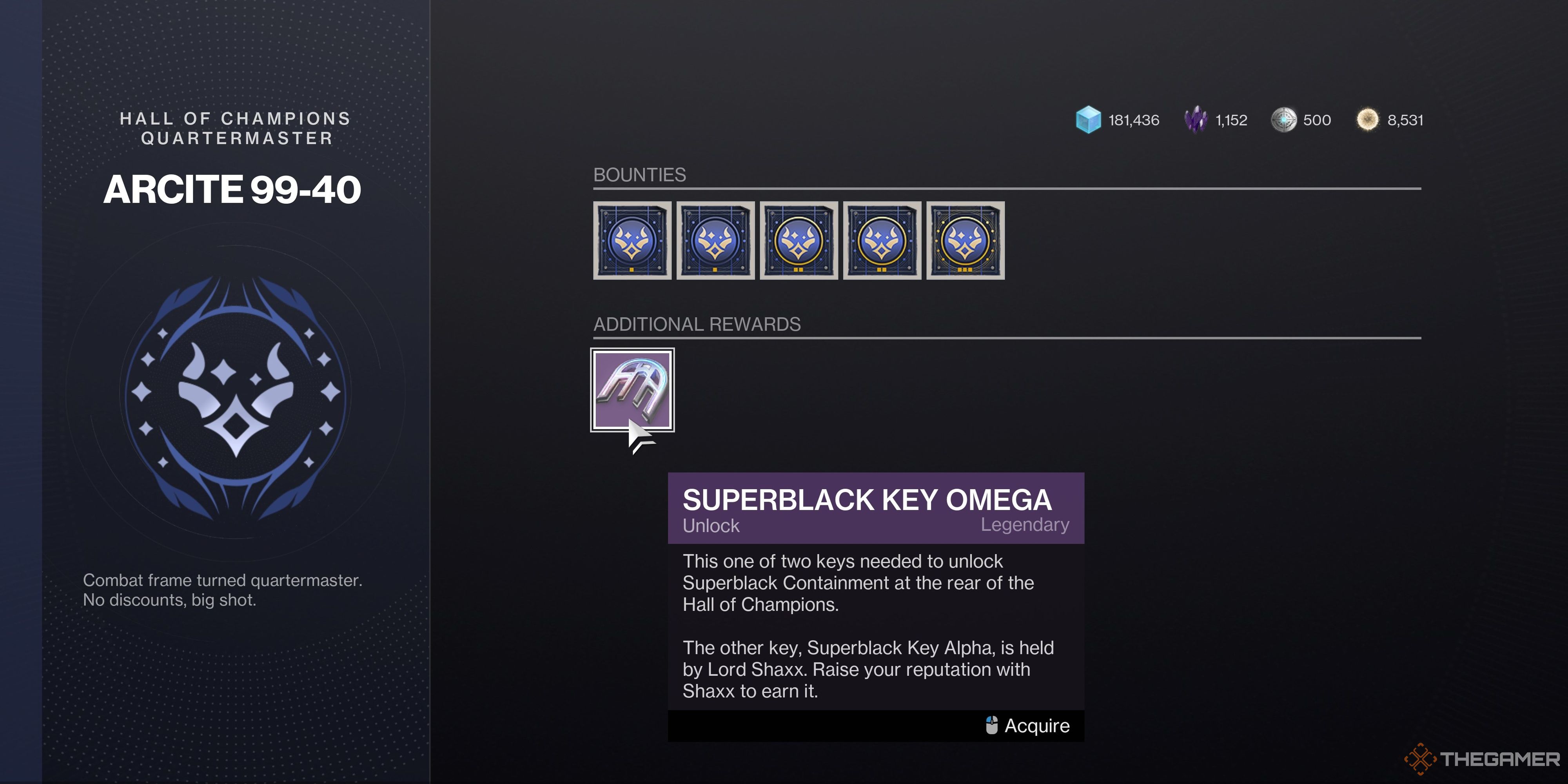 Destiny 2 Arcite 99-40 Llave Omega Supernegra