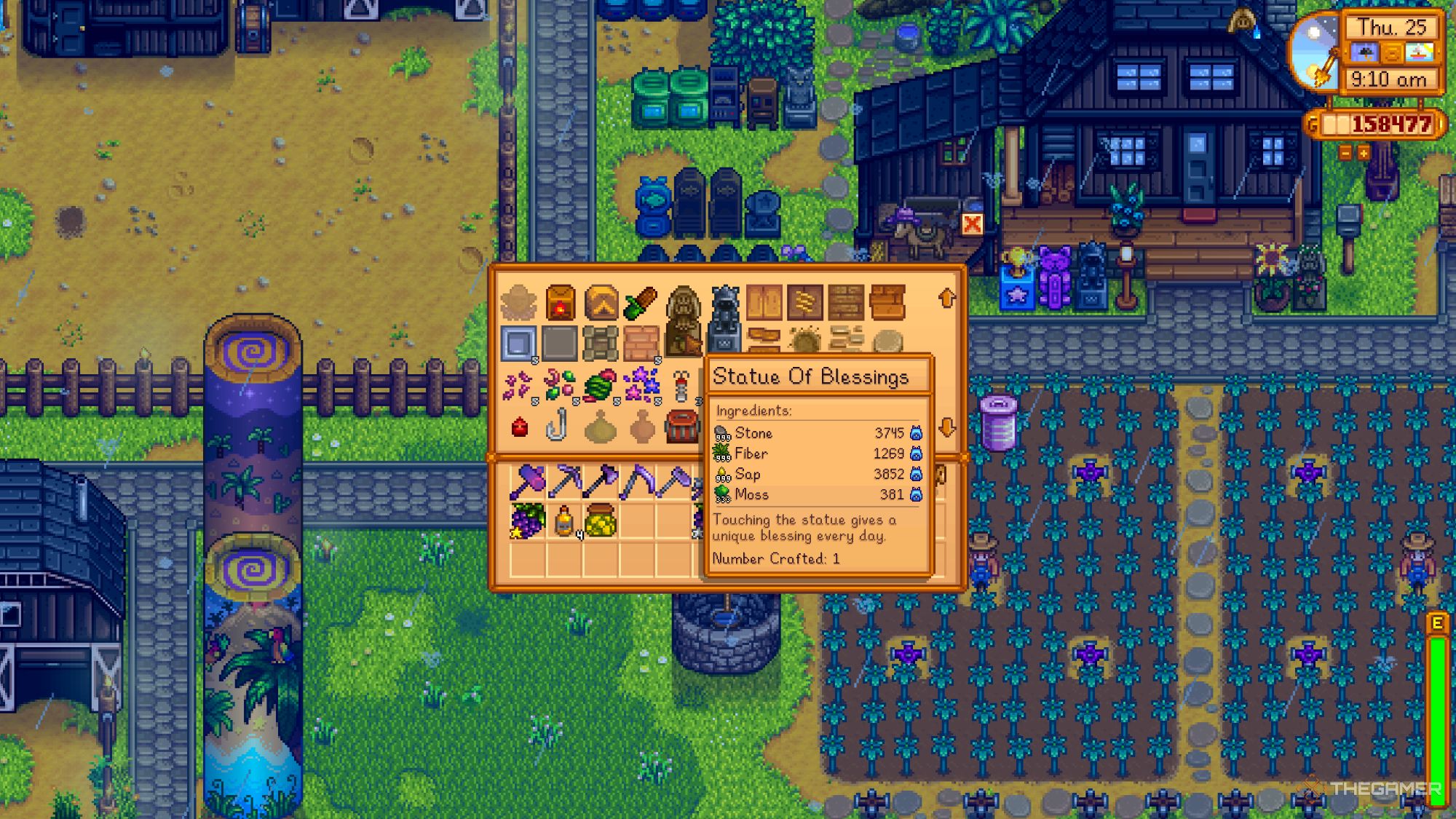 Una imagen de Stardew Valley de la receta de elaboración de la Estatua de las Bendiciones