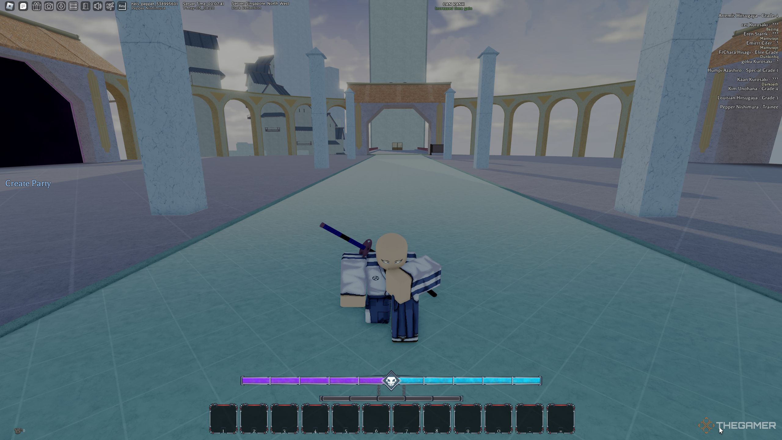 un personaje realiza el movimiento de gesto de arrodillarse en Type Soul en Roblox