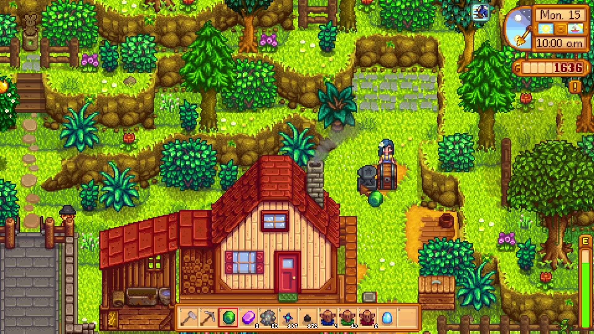 Un jugador colocando un huevo de rana en un yunque en Stardew Valley