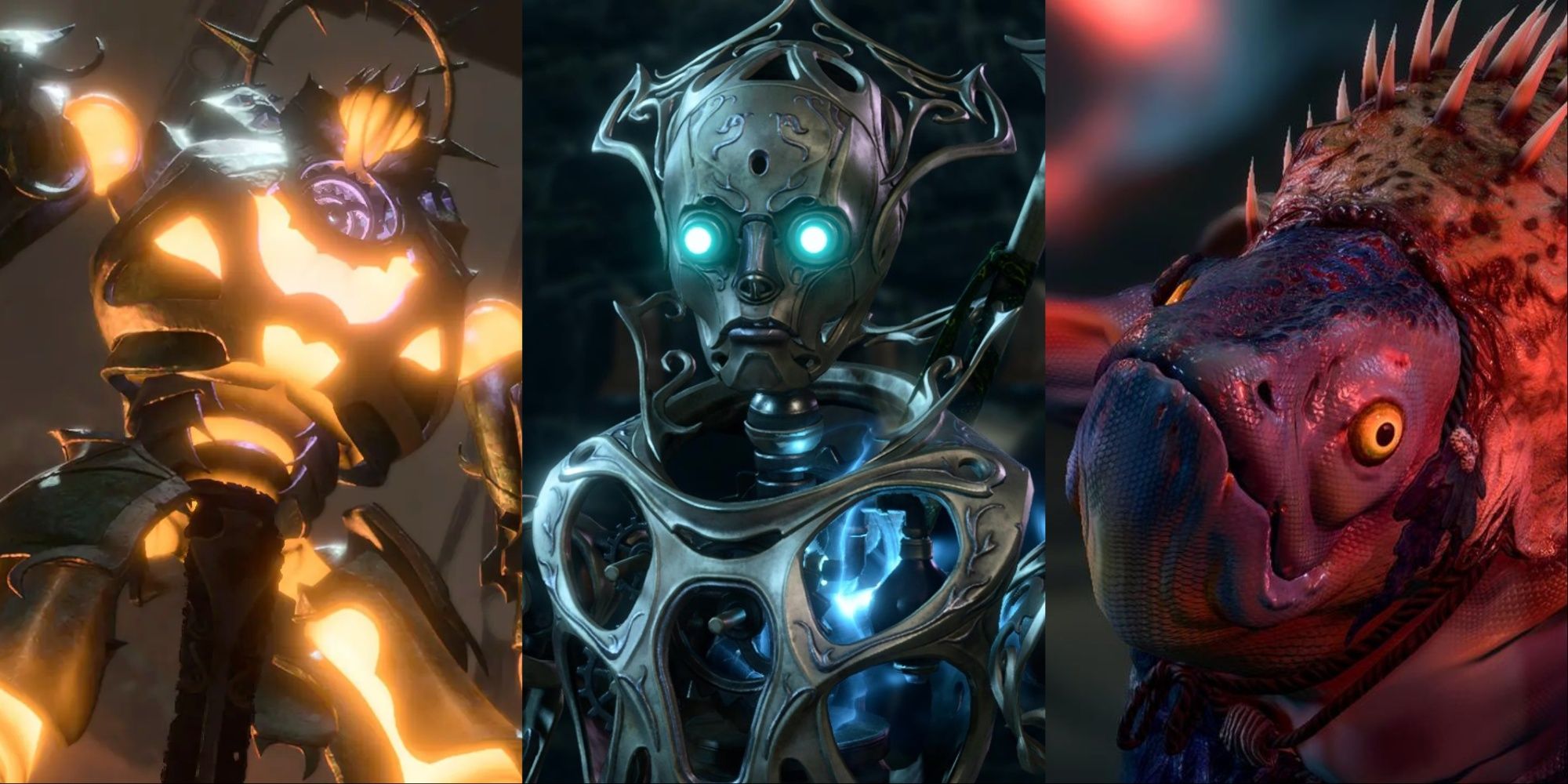 Imagen dividida que muestra a Grym, Bernard y un Kuo-toa de Baldur's Gate 3.