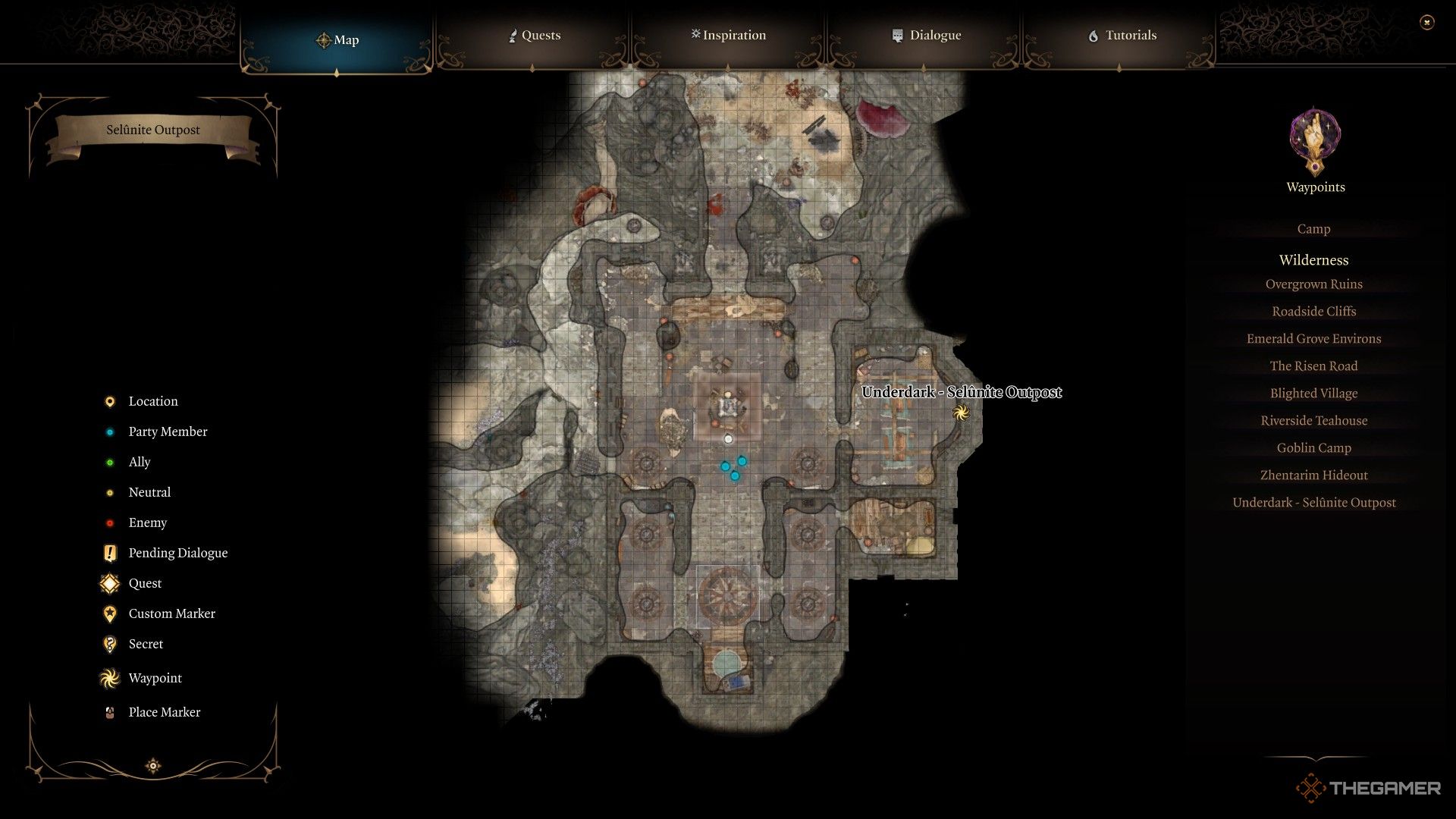 El puesto avanzado Selûnite como se muestra en el mapa mundial de Baldur's Gate 3.