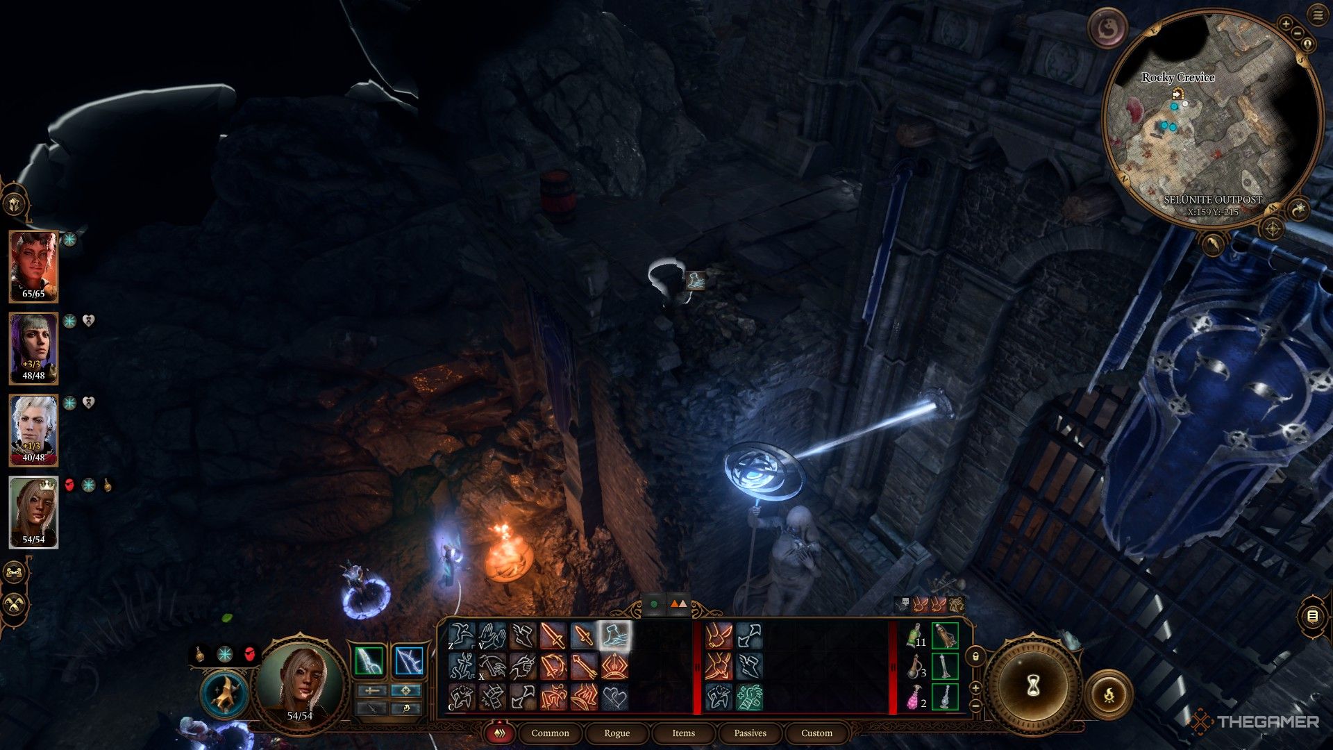 Tav se prepara para lanzar Misty Step sobre una torre derrumbada en Baldur's Gate 3.