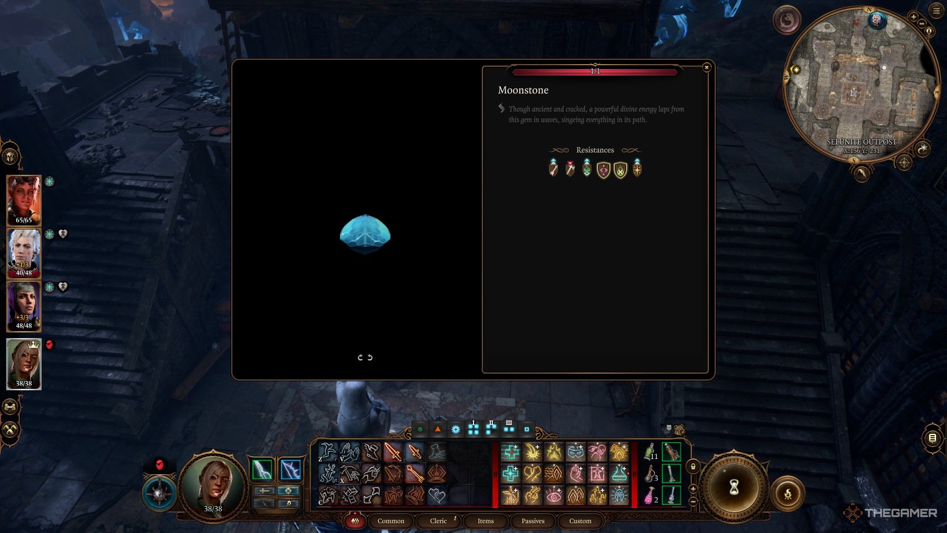 Las estadísticas de la piedra lunar en Baldur's Gate 3.