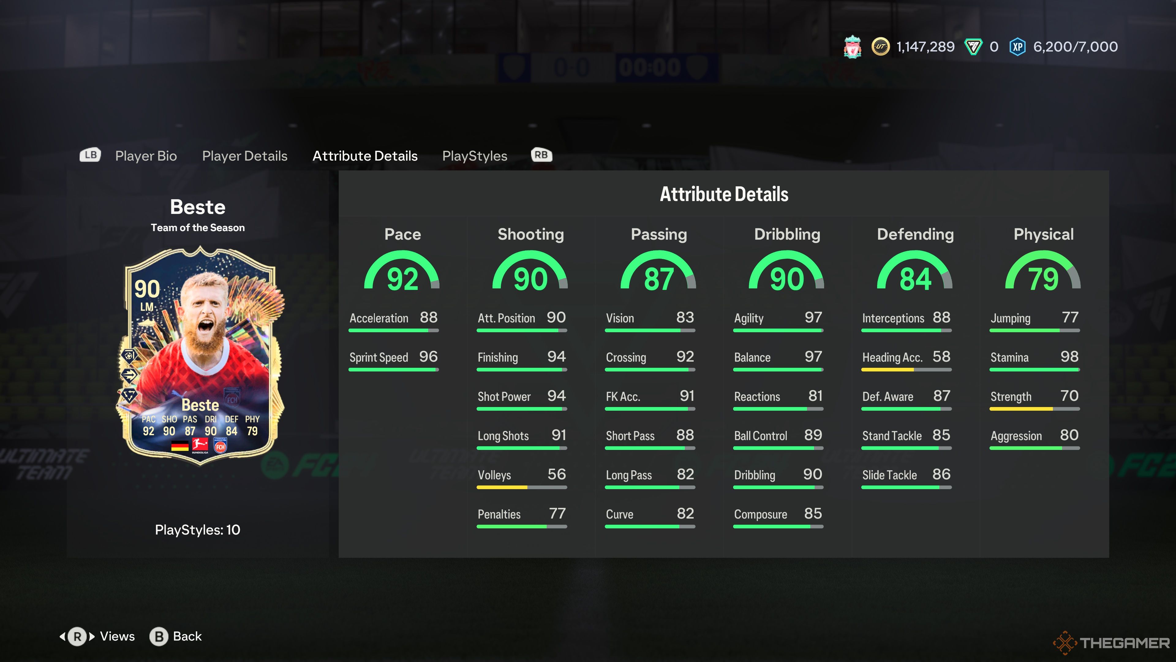 Los atributos de la tarjeta de desafío Jan-Niklas Beste en el menú de EA Sports FC 24.