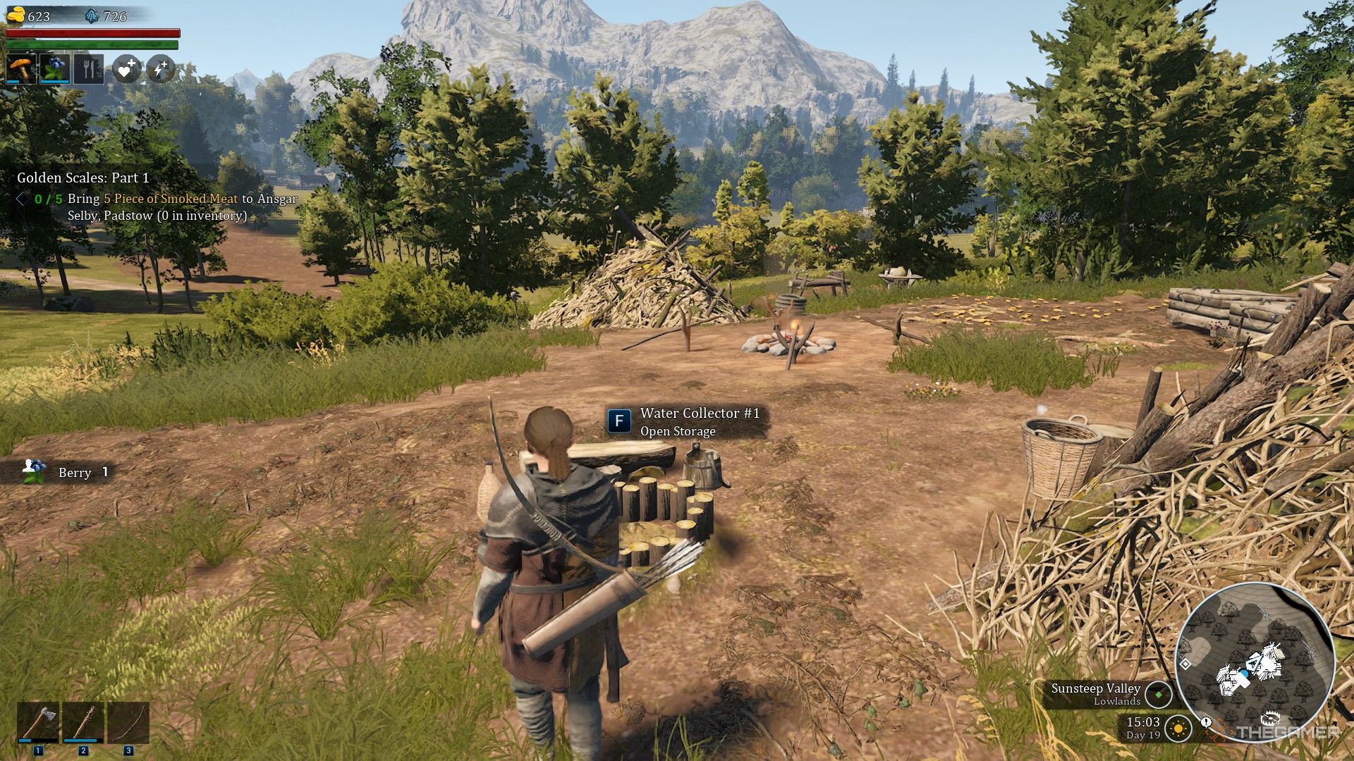 Un jugador cerca de un recolector de agua en Bellwright.