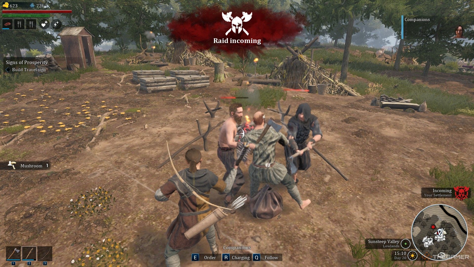 un jugador y un seguidor luchan contra dos bandidos en Bellwright