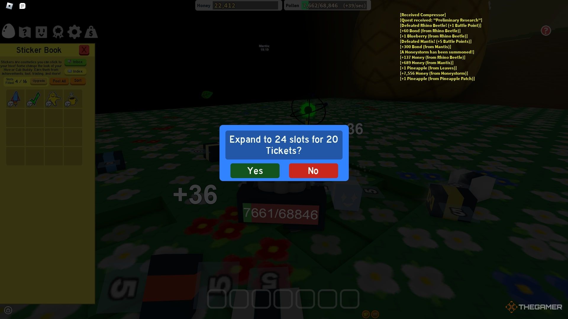 Actualización del libro de pegatinas en Bee Swarm Simulator en Roblox.