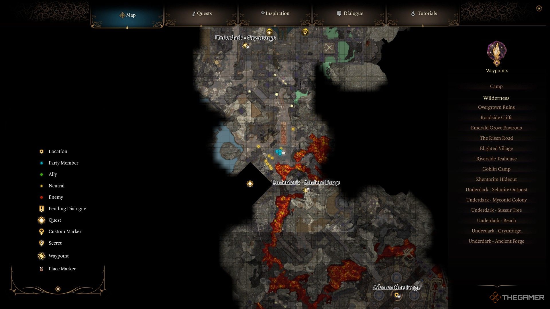 Ubicación de Nere como se muestra en el mapa mundial de Baldur's Gate 3.