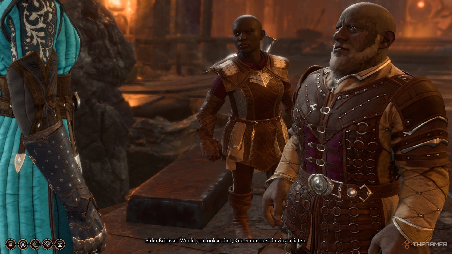 El élder Brithvar, un duergar, mirando a Tav en Baldur's Gate 3.