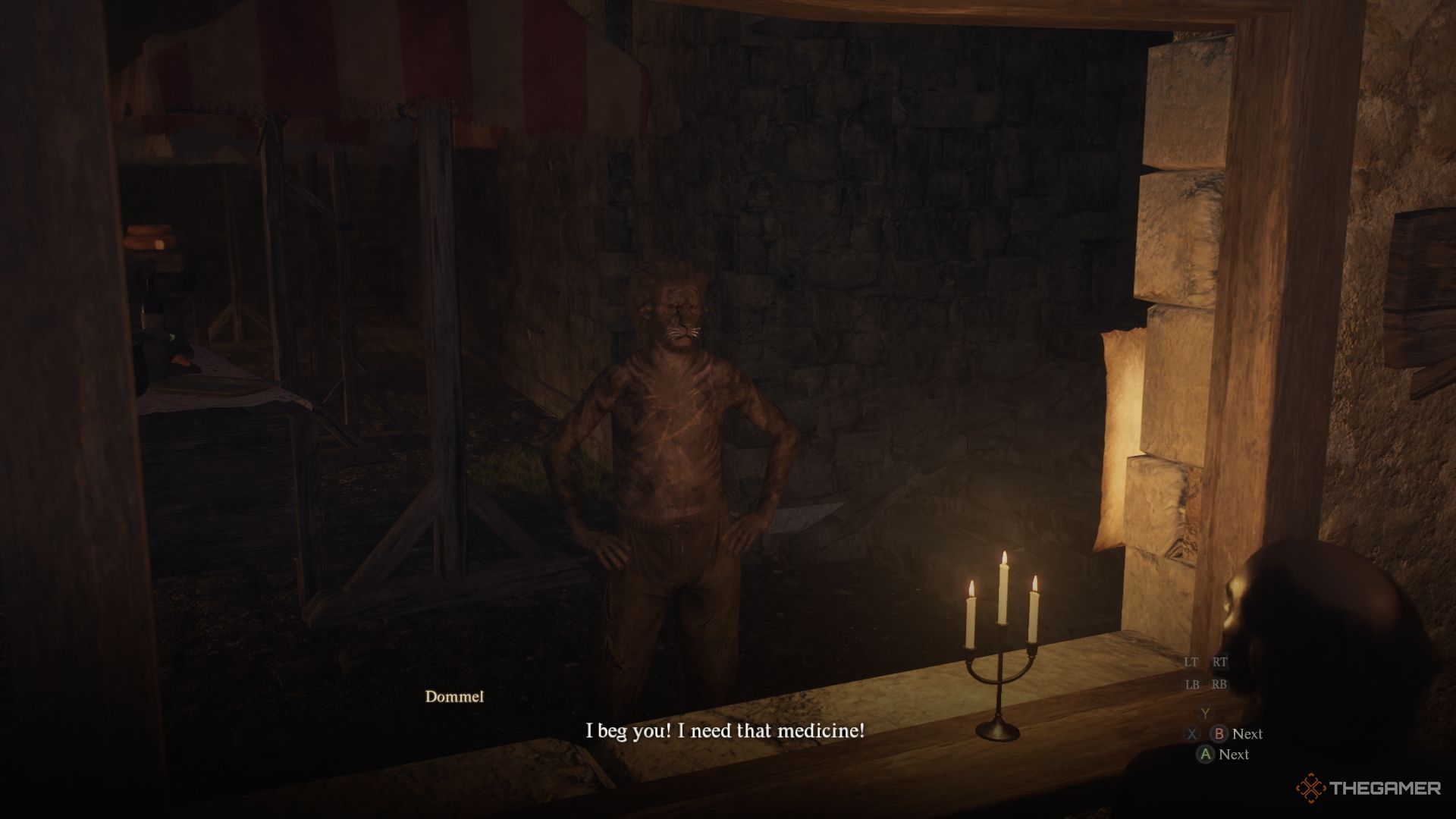 Dommel intenta comprarle medicinas a Philbert en Dragon's Dogma 2