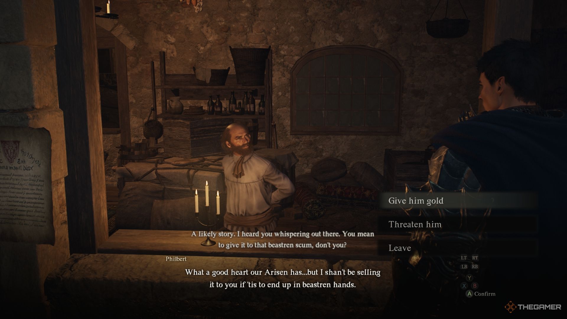 Arisen tiene la opción de darle oro a Philbert, amenazarlo o irse en Dragon's Dogma 2