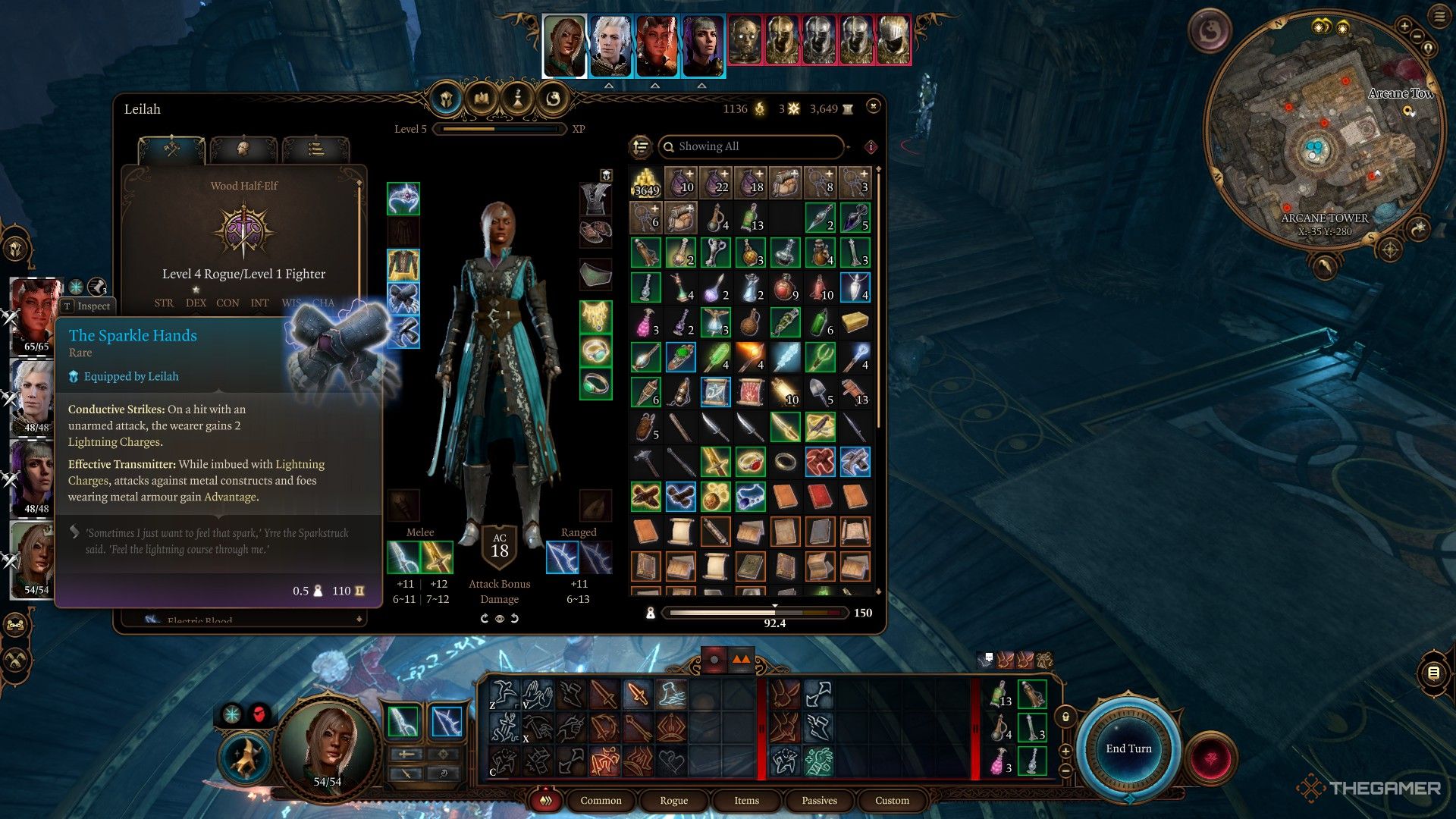 Inventario de Tav, que muestra las estadísticas de The Sparkle Hands en Baldur's Gate 3.