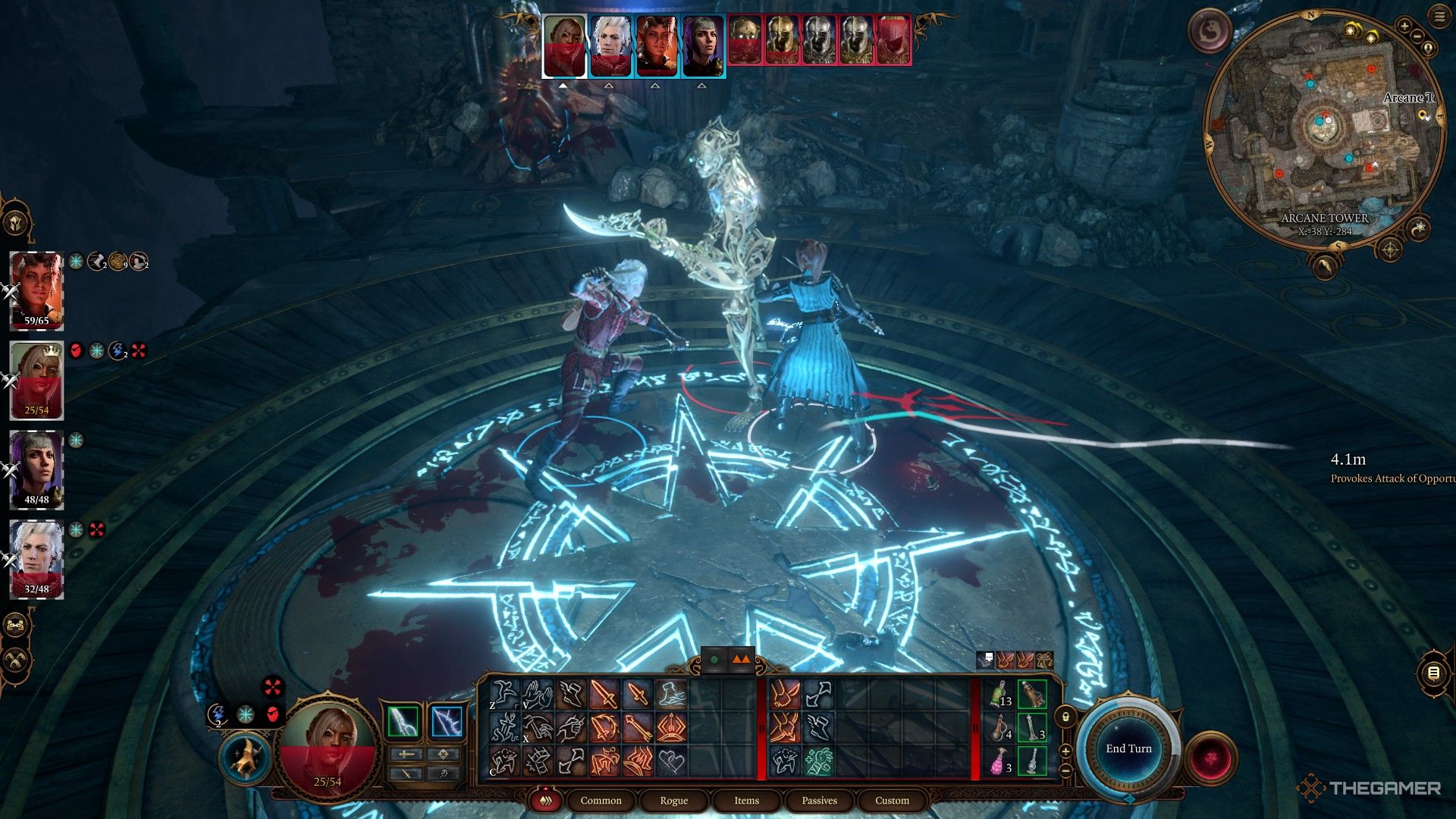 Tav y Astarion apuntan con sus espadas a Bernard en Baldur's Gate 3.