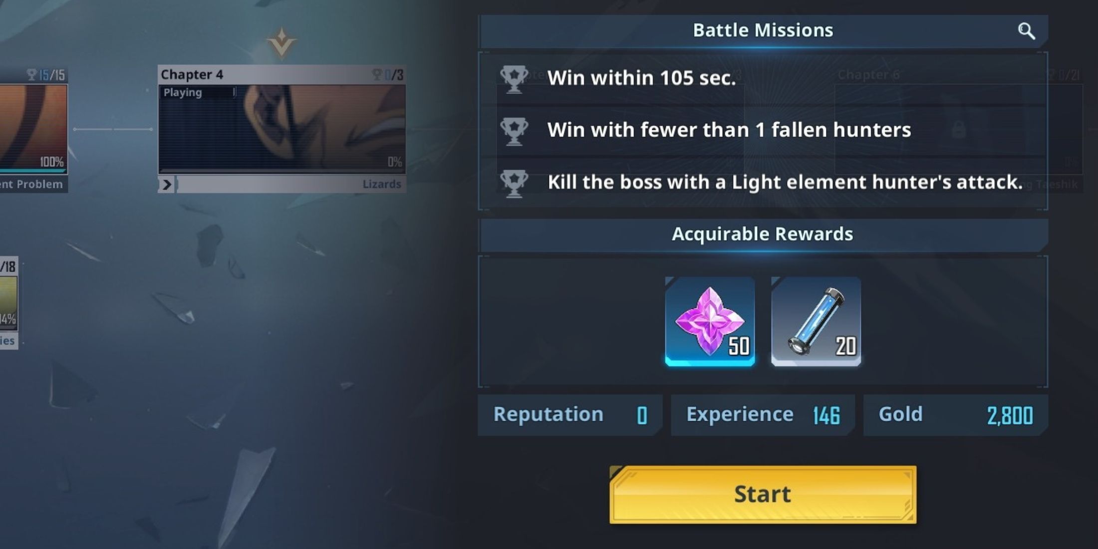 Lista de tres misiones de batalla en Solo Leveling: Arise.