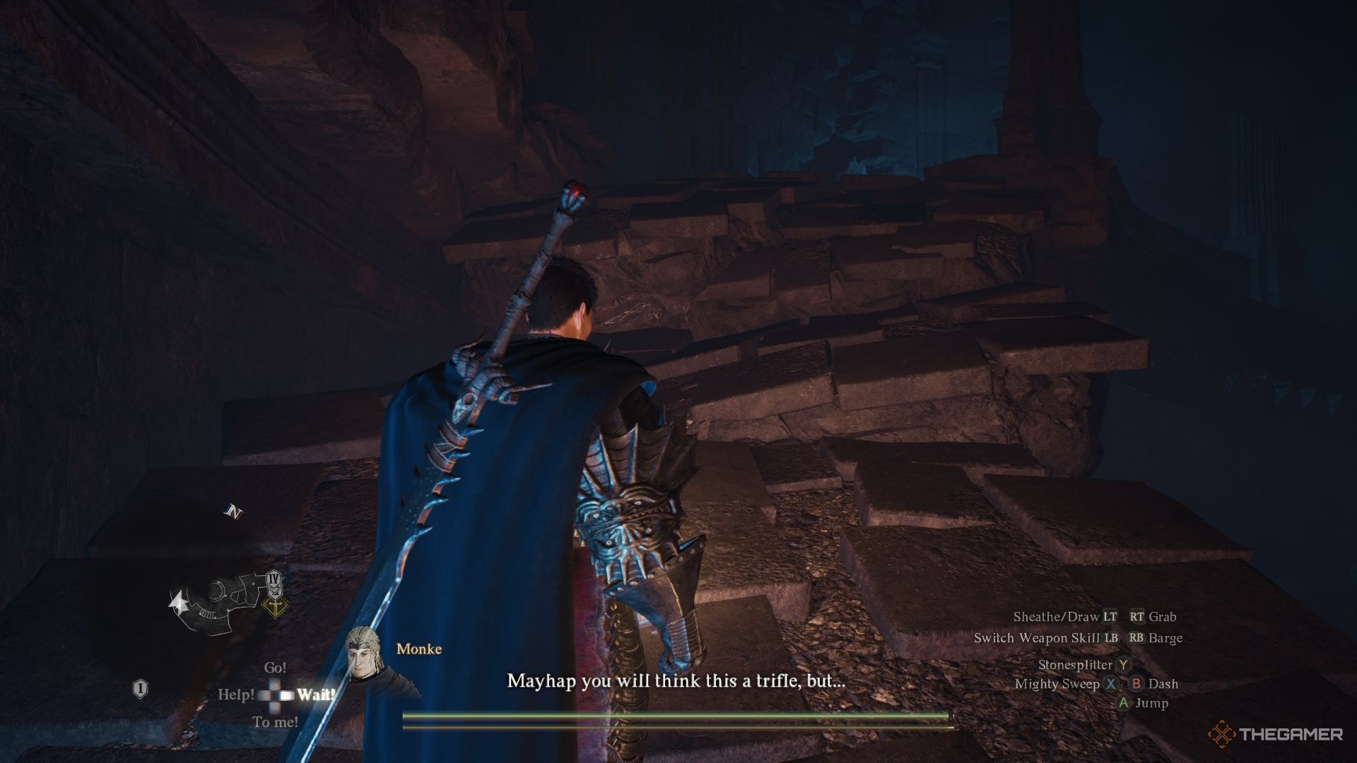 The Arisen escalando un camino colapsado en Dragon's Dogma 2