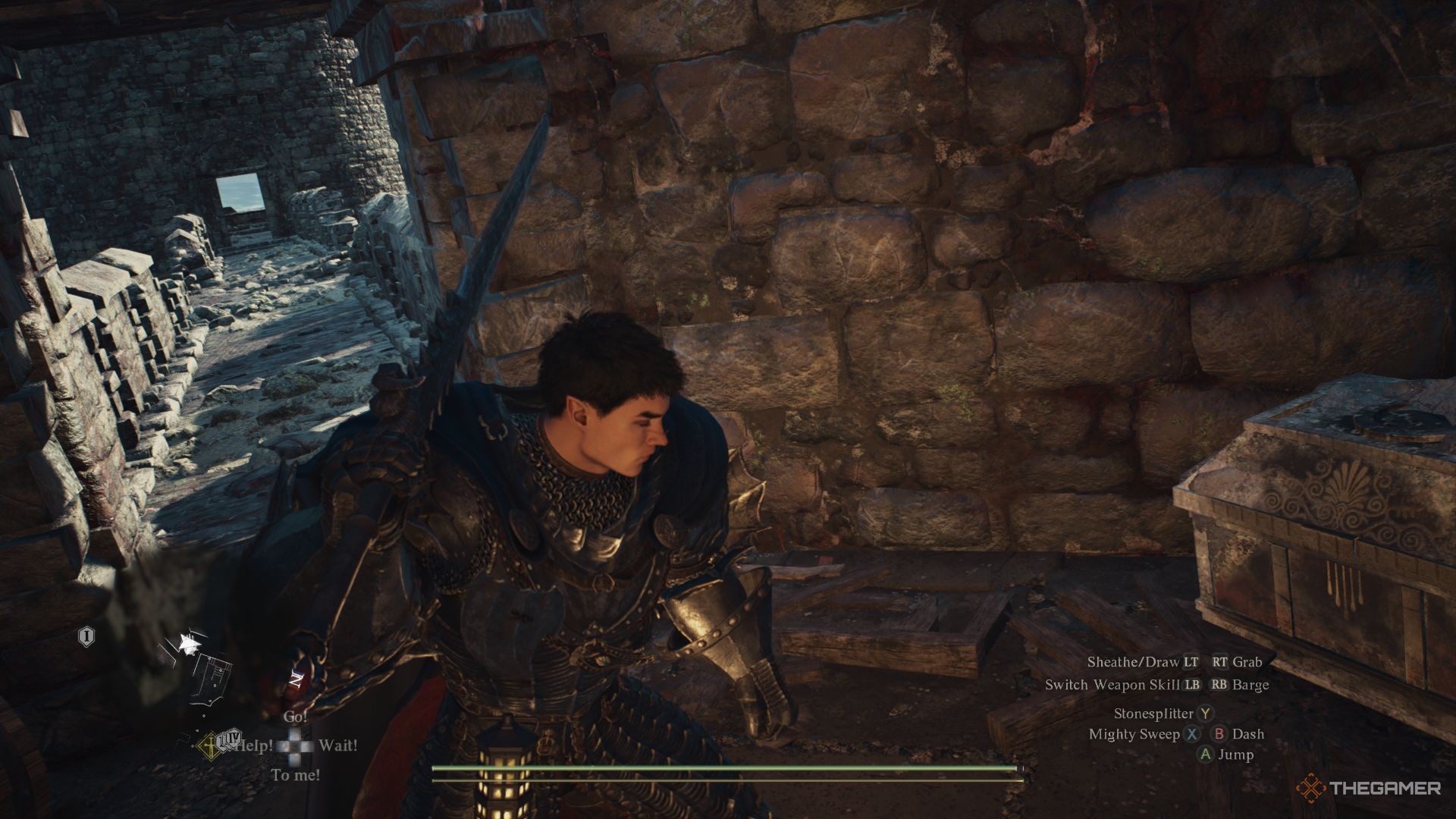El Resucitado de espaldas a una almena en Dragon's Dogma 2