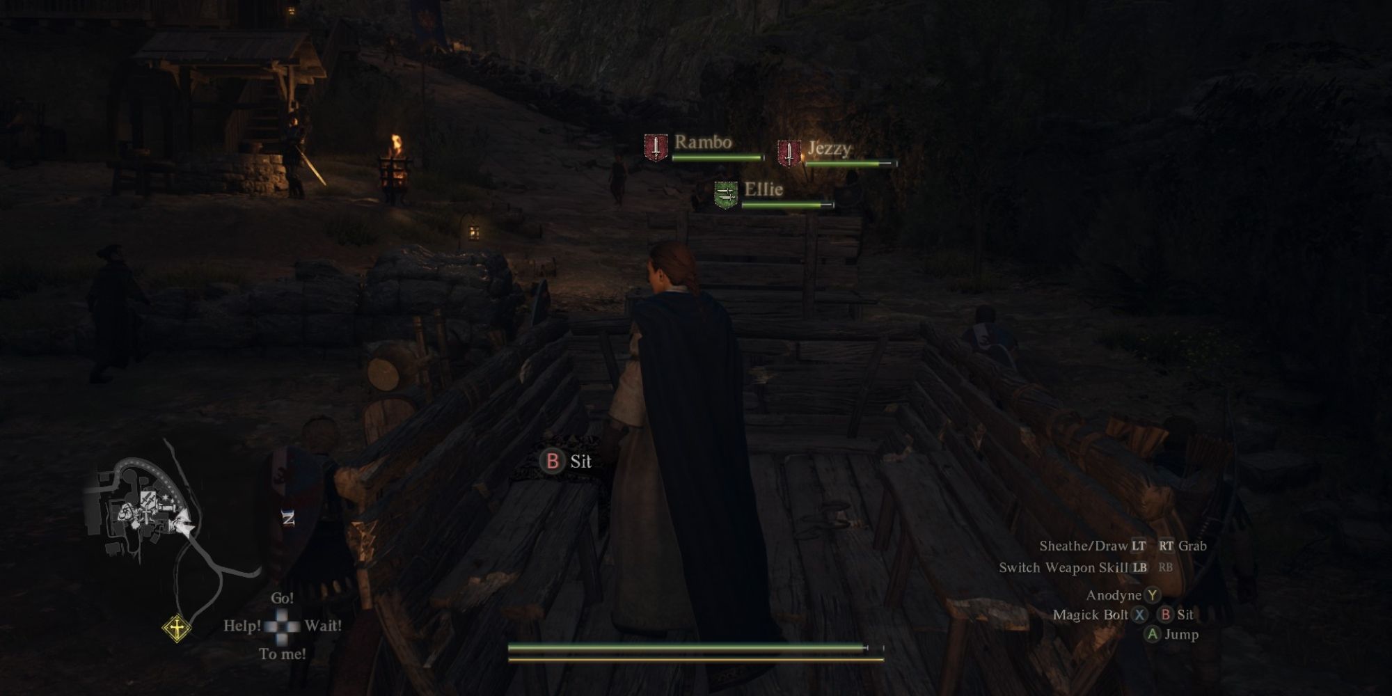 Jugador de Dragon's Dogma 2 en carreta de bueyes en la ciudad-1