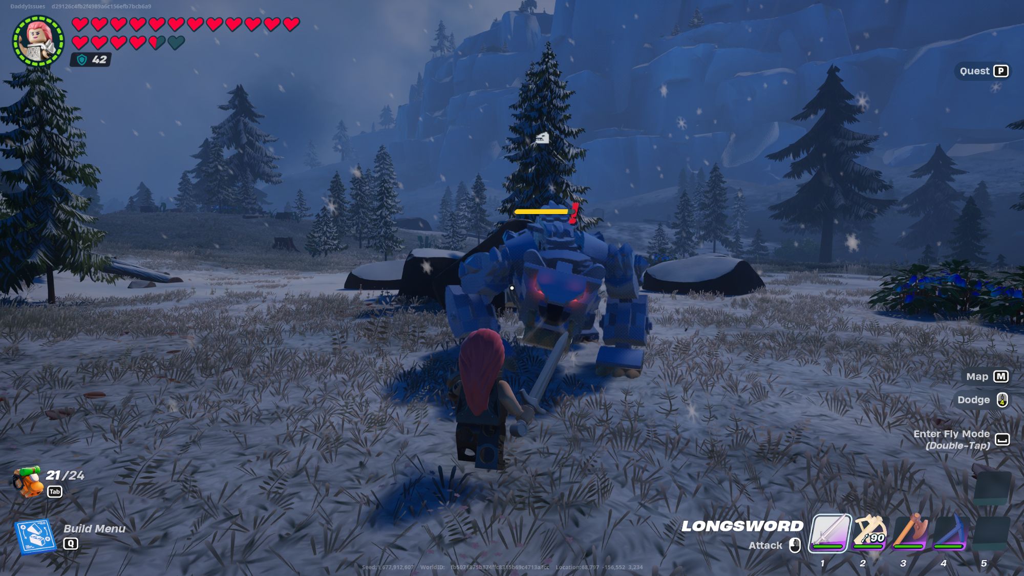 Una imagen de Lego Fortnite de un Oso Blanco mirando al jugador con enojo. 
