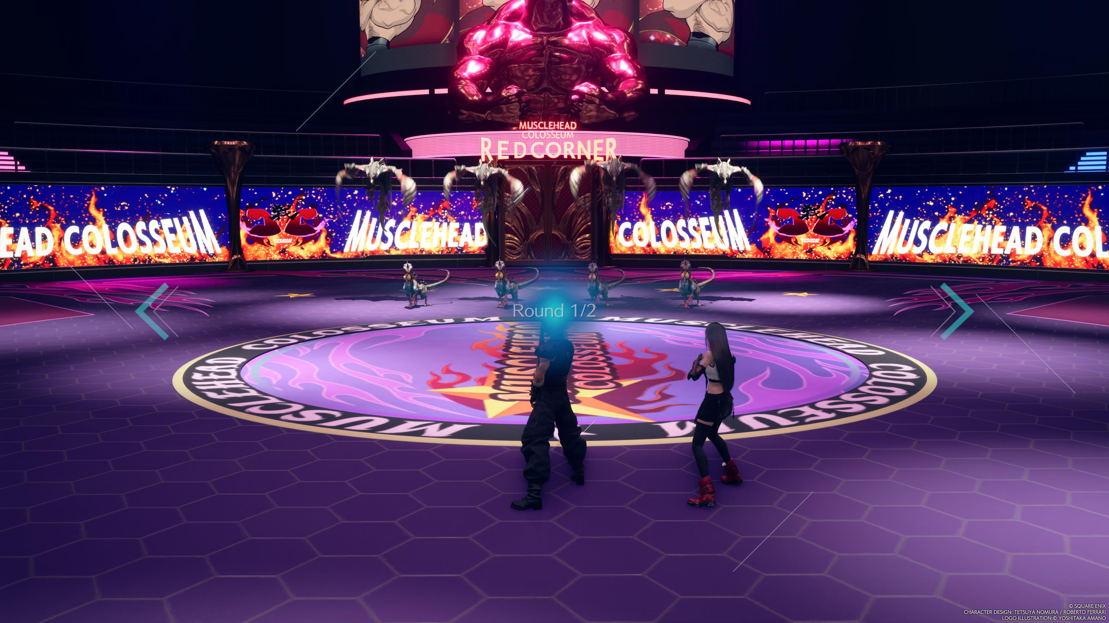 Coliseo de musculosos en el platillo dorado de FF7 Rebirth