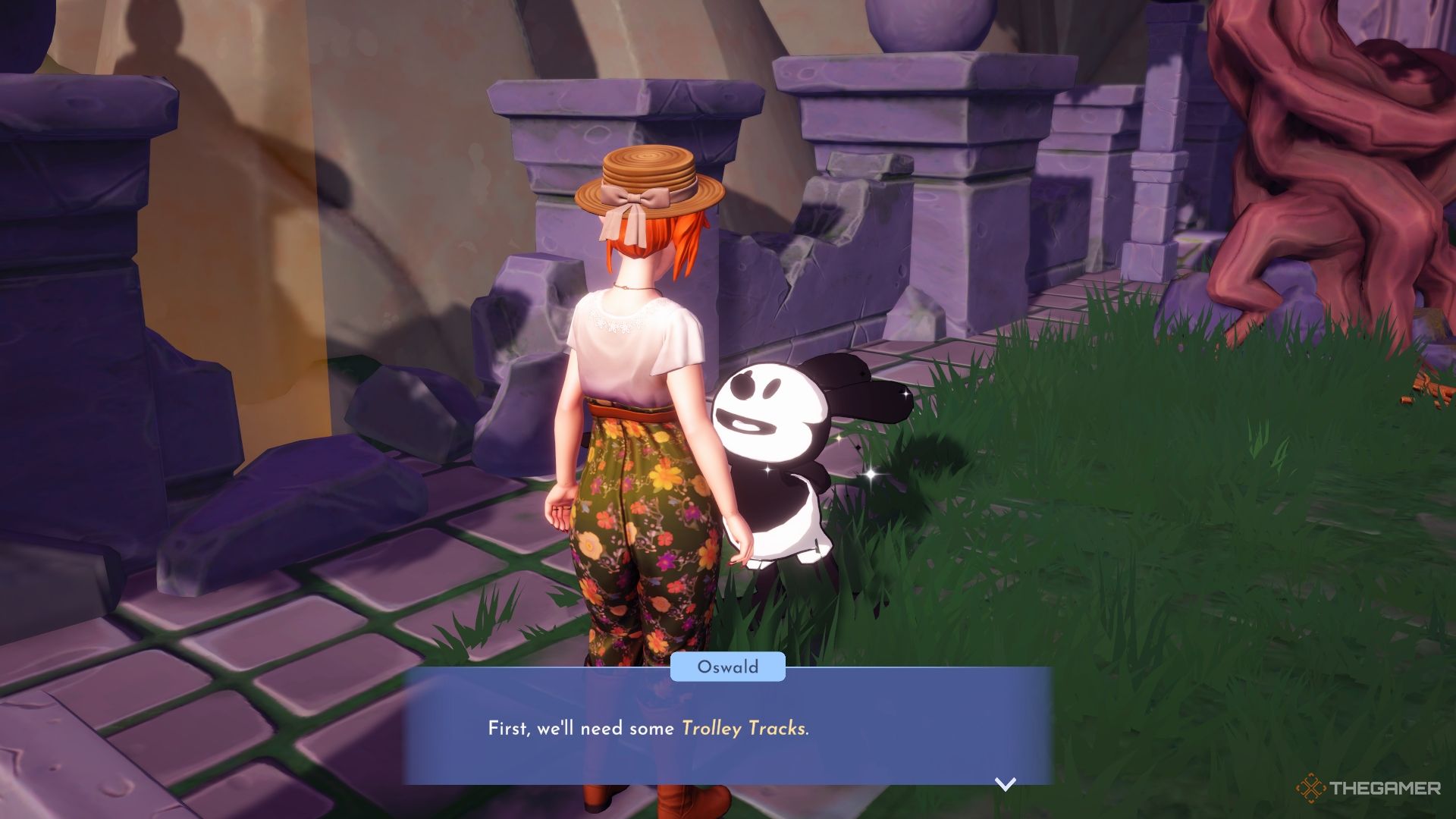 Disney Dreamlight Valley Oswald necesita vías de tranvía