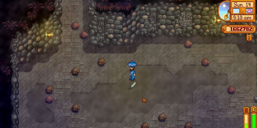un jugador caminando por la mina de cantera