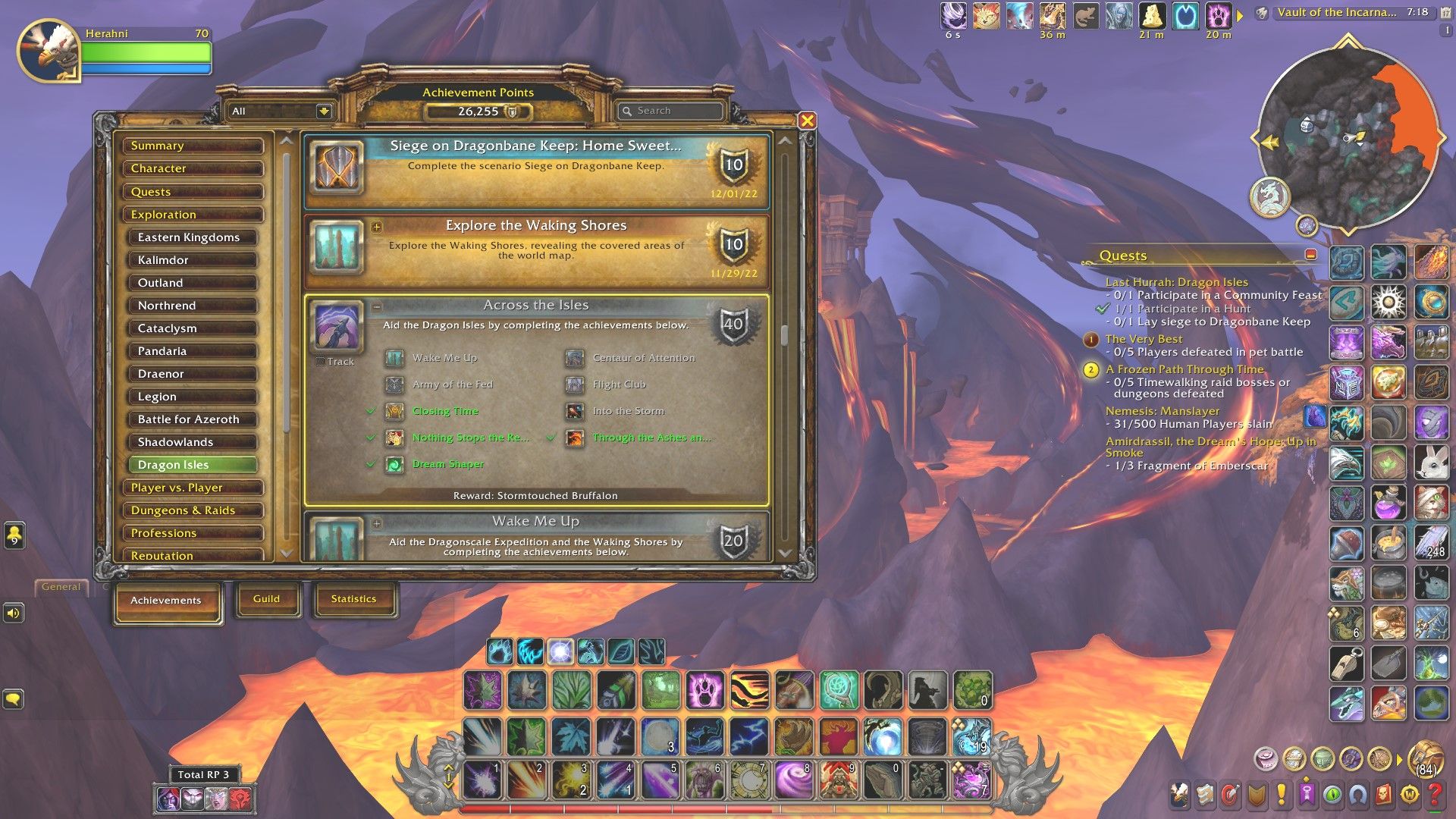 el logro a través de las islas se abrió en la interfaz de logros de World of Warcraft, con la entrada a la bóveda de los encarnados en thaldraszus al fondo