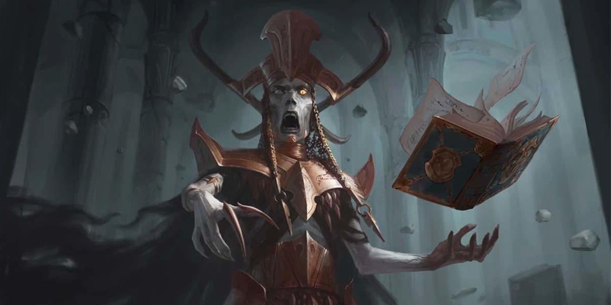 Arte de D&D que muestra el ojo y la mano de Vecna ​​sosteniendo un libro