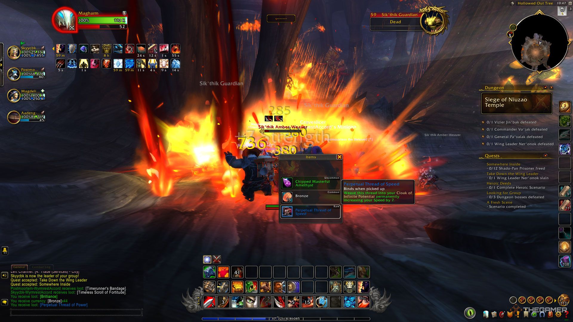 Saqueando un hilo de velocidad en World of Warcraft: Mists of Pandaria Remix.