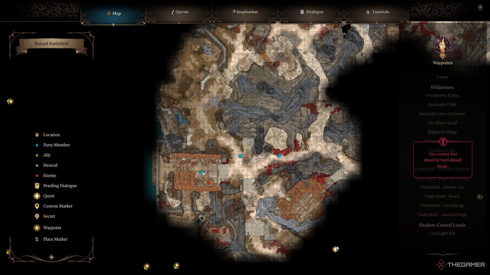La ubicación de los meazels como se muestra en el mapa mundial de Baldur's Gate 3.