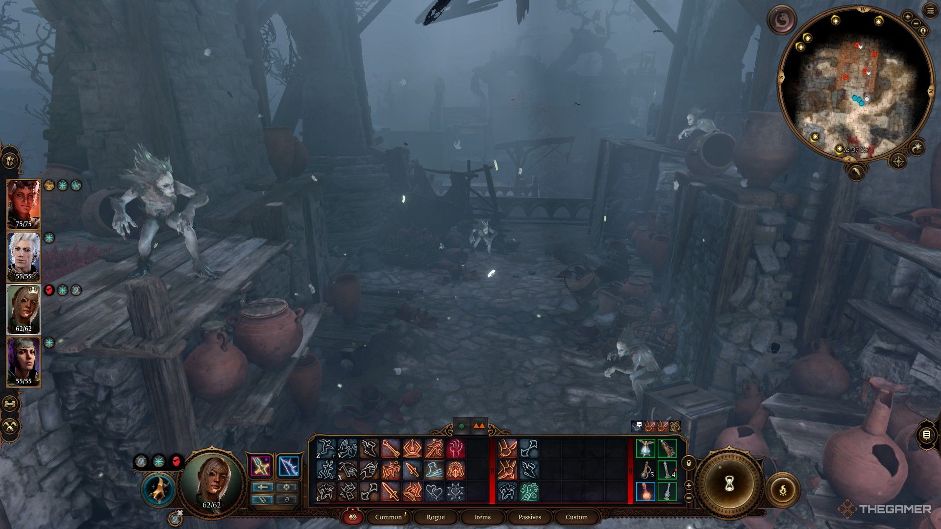 Cuatro meazels escondidos en un almacén de cerámica abandonado en Baldur's Gate 3.