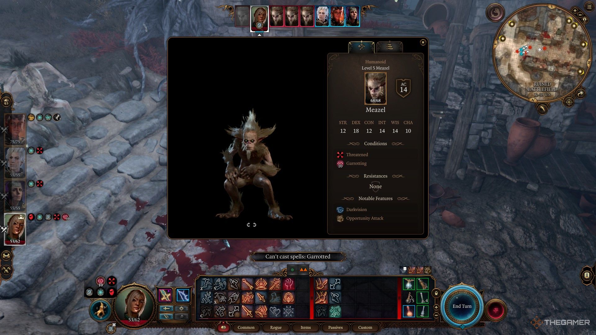Las estadísticas de un meazel en Baldur's Gate 3.