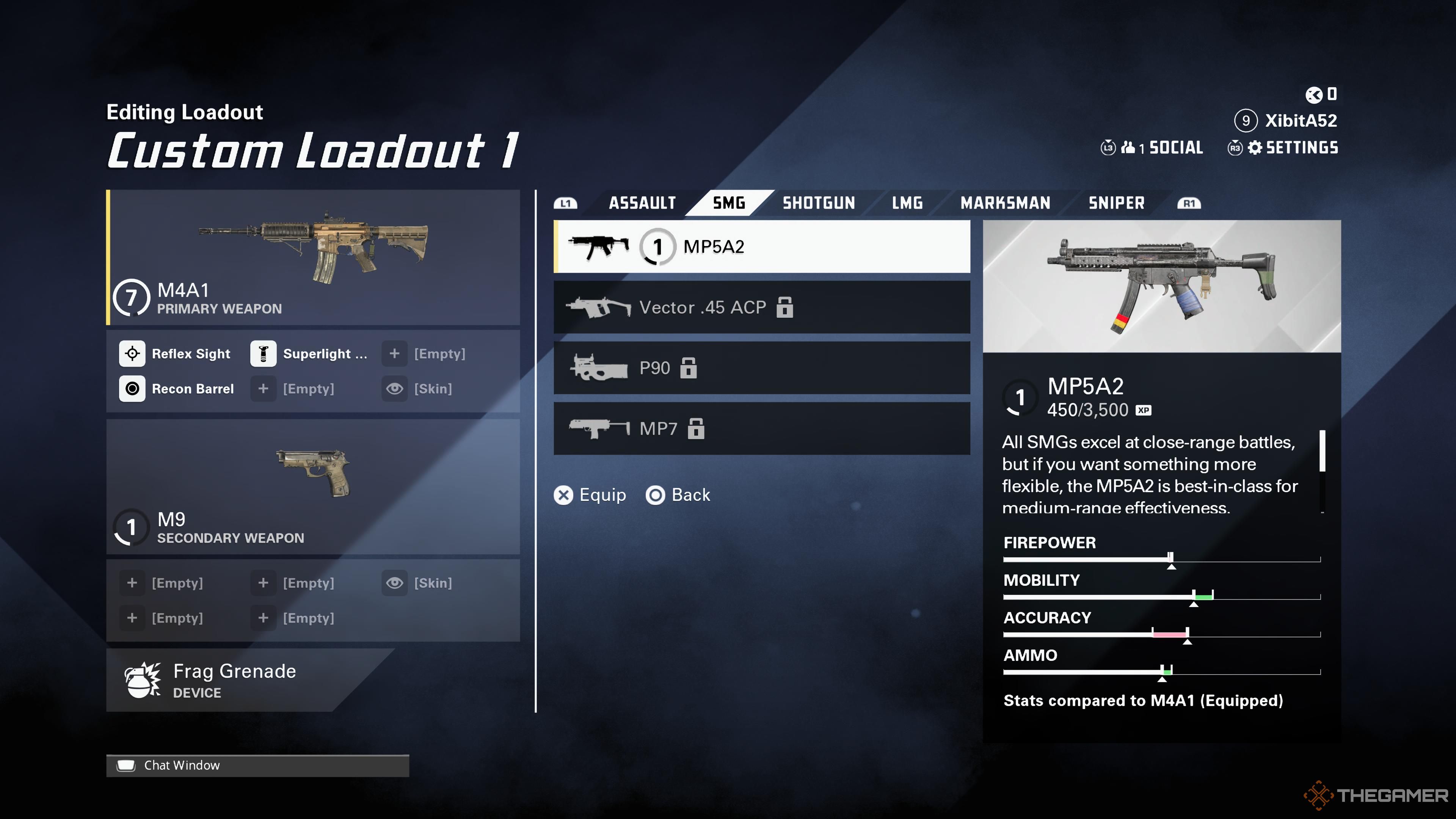 La pantalla de la ametralladora durante la personalización del equipamiento en XDefiant.