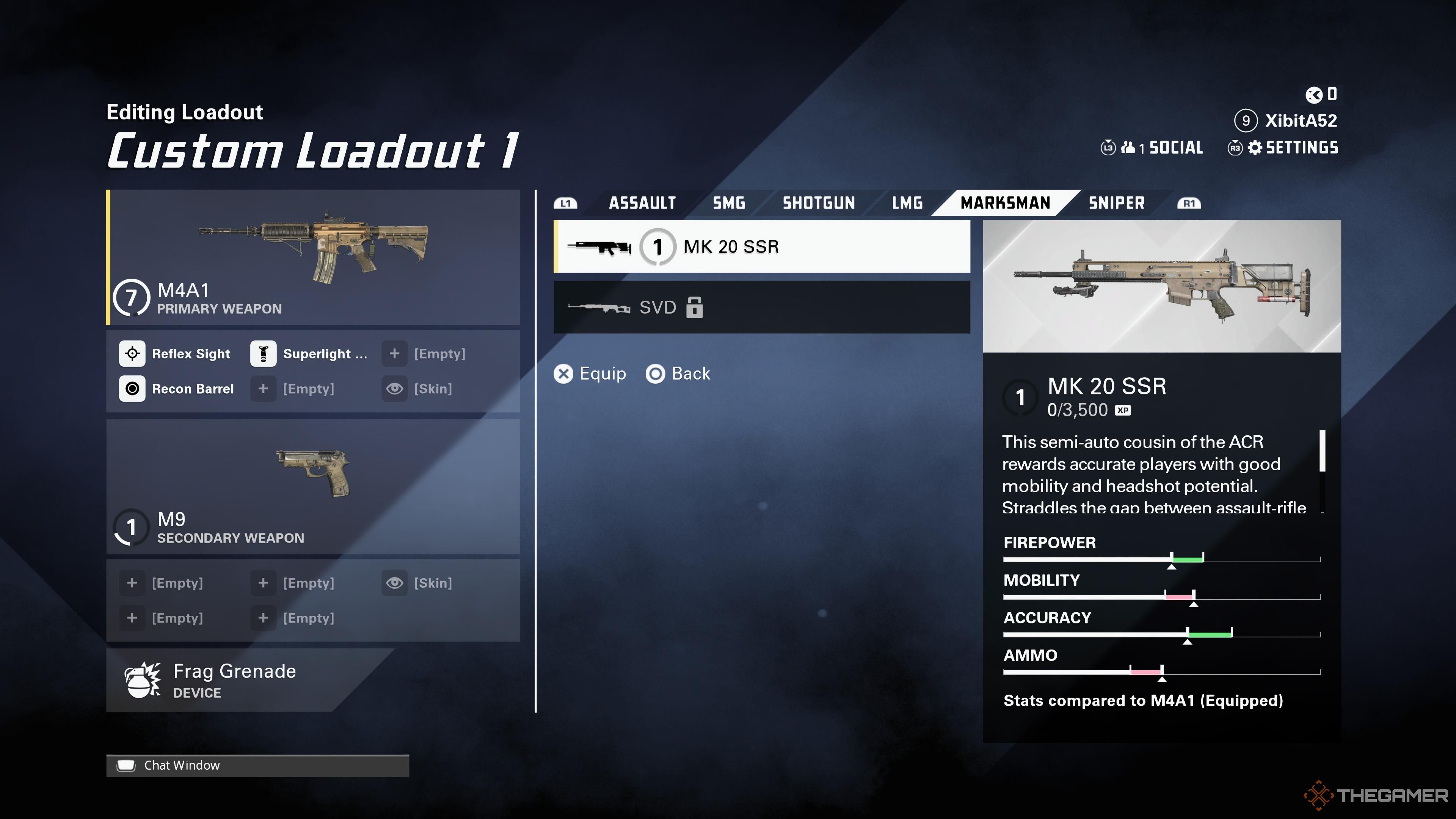 La pantalla del rifle de tirador durante la personalización del equipamiento en XDefiant.