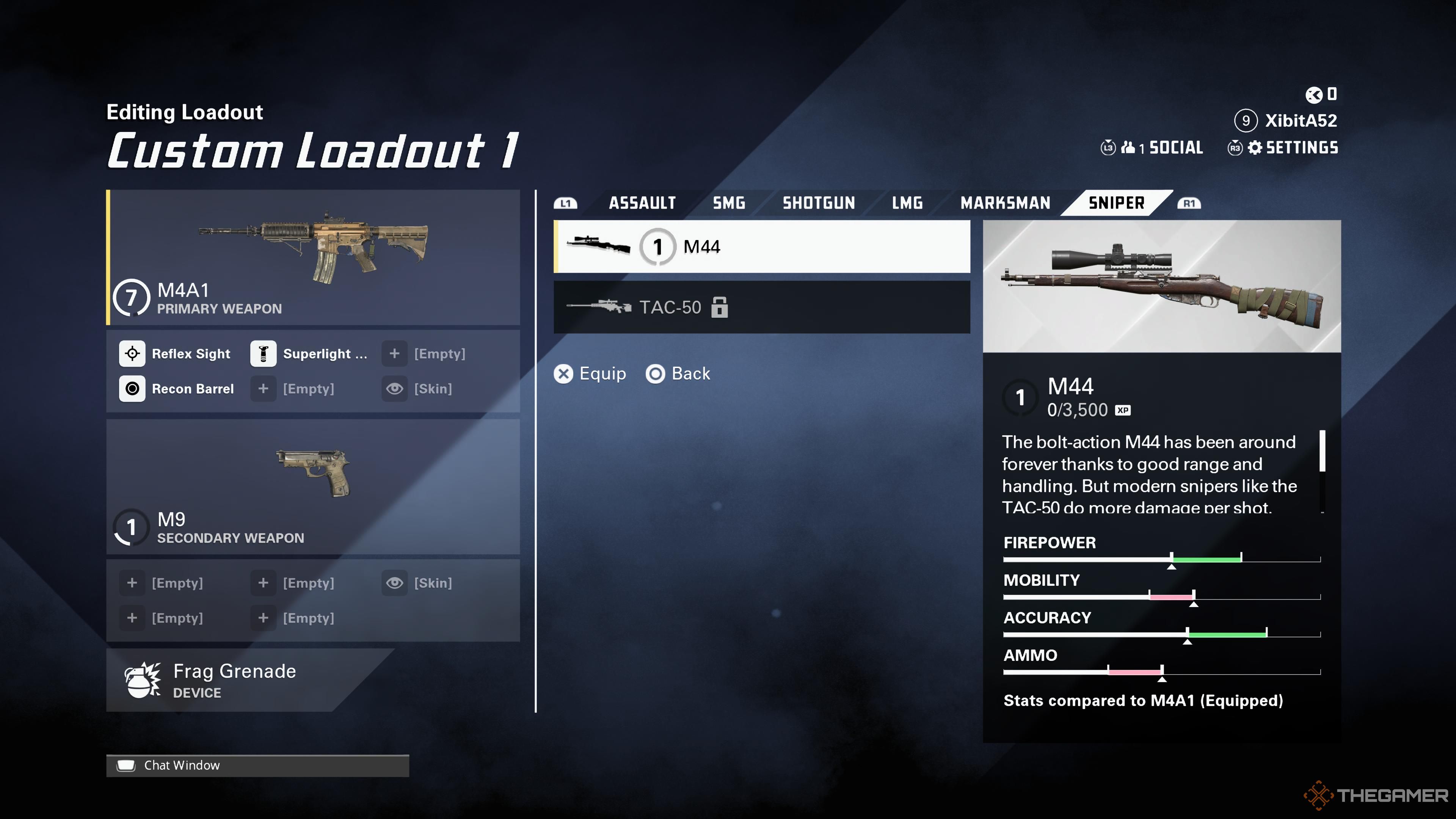 La pantalla del rifle de francotirador durante la personalización del equipamiento en XDefiant.
